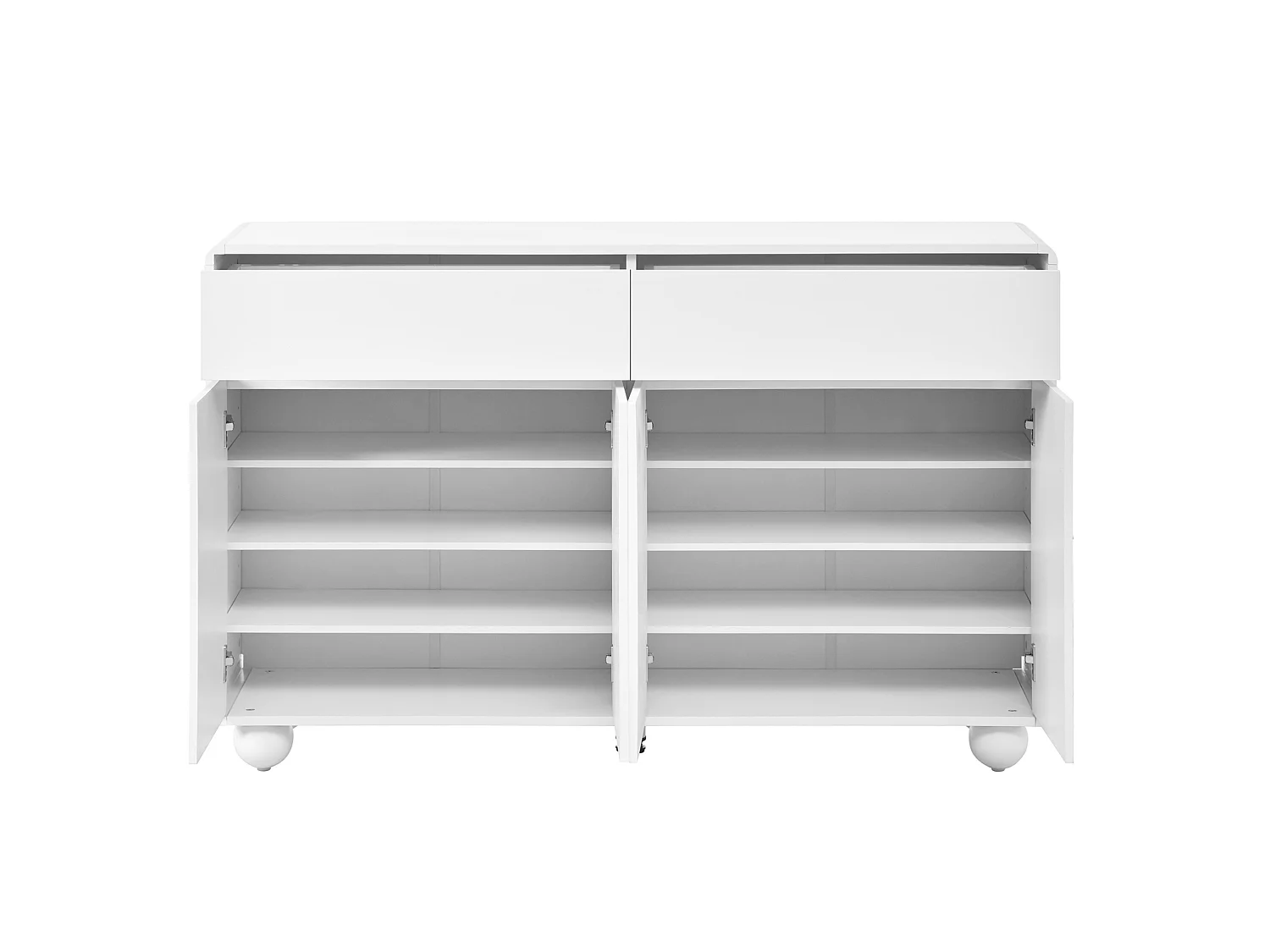 Buffet 140 x 38 x 89 cm avec 2 tiroirs et 4 portes - Lignes courbes - Blanc