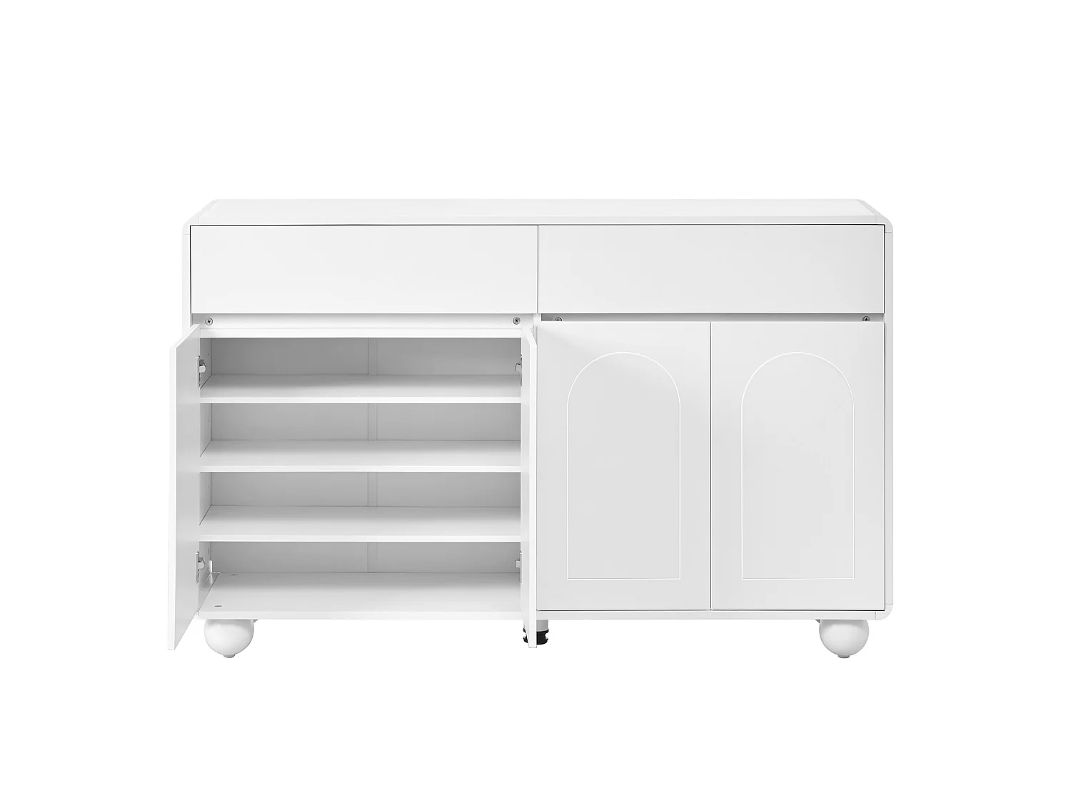 Buffet 140 x 38 x 89 cm avec 2 tiroirs et 4 portes - Lignes courbes - Blanc