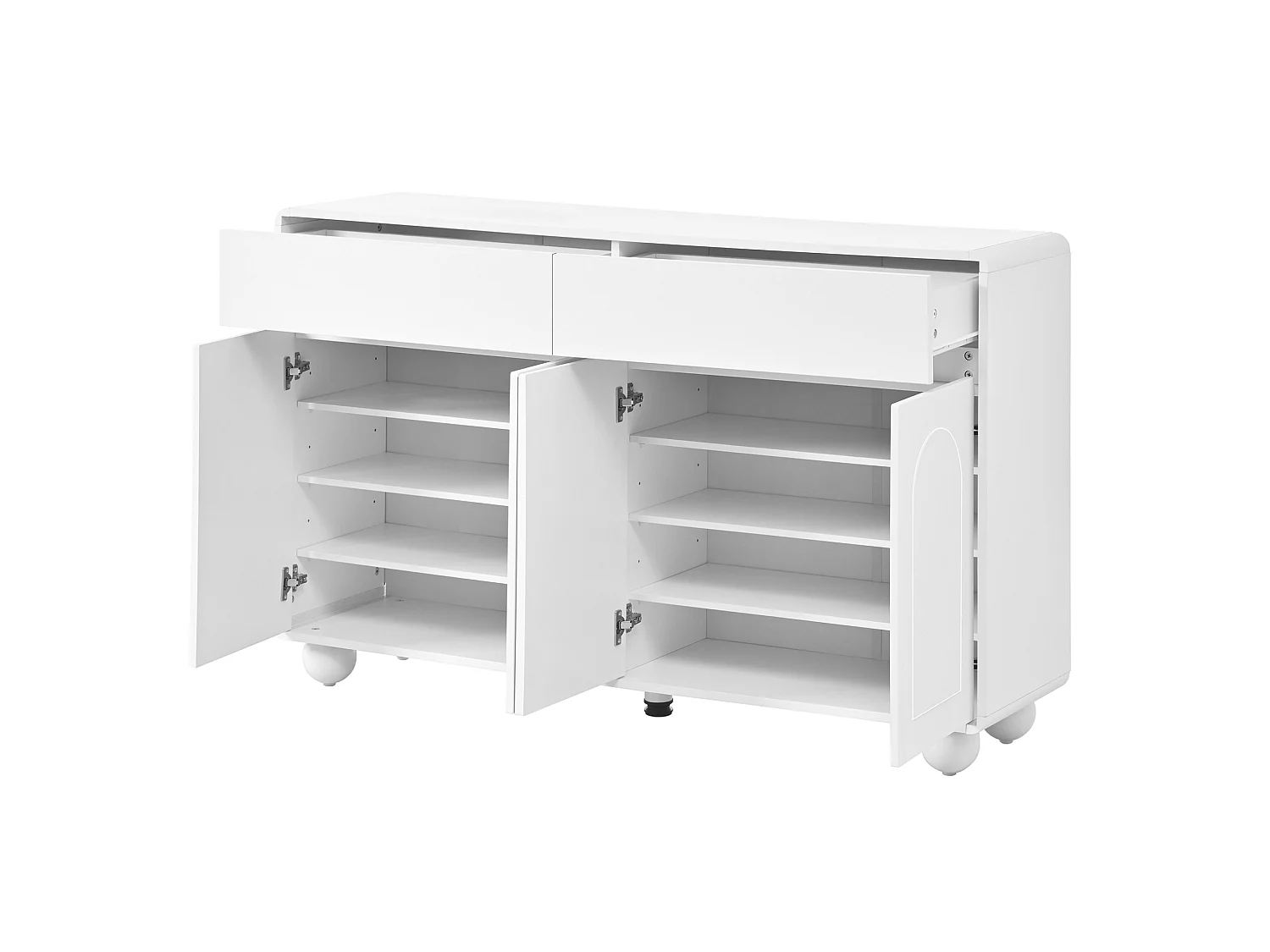 Buffet 140 x 38 x 89 cm avec 2 tiroirs et 4 portes - Lignes courbes - Blanc