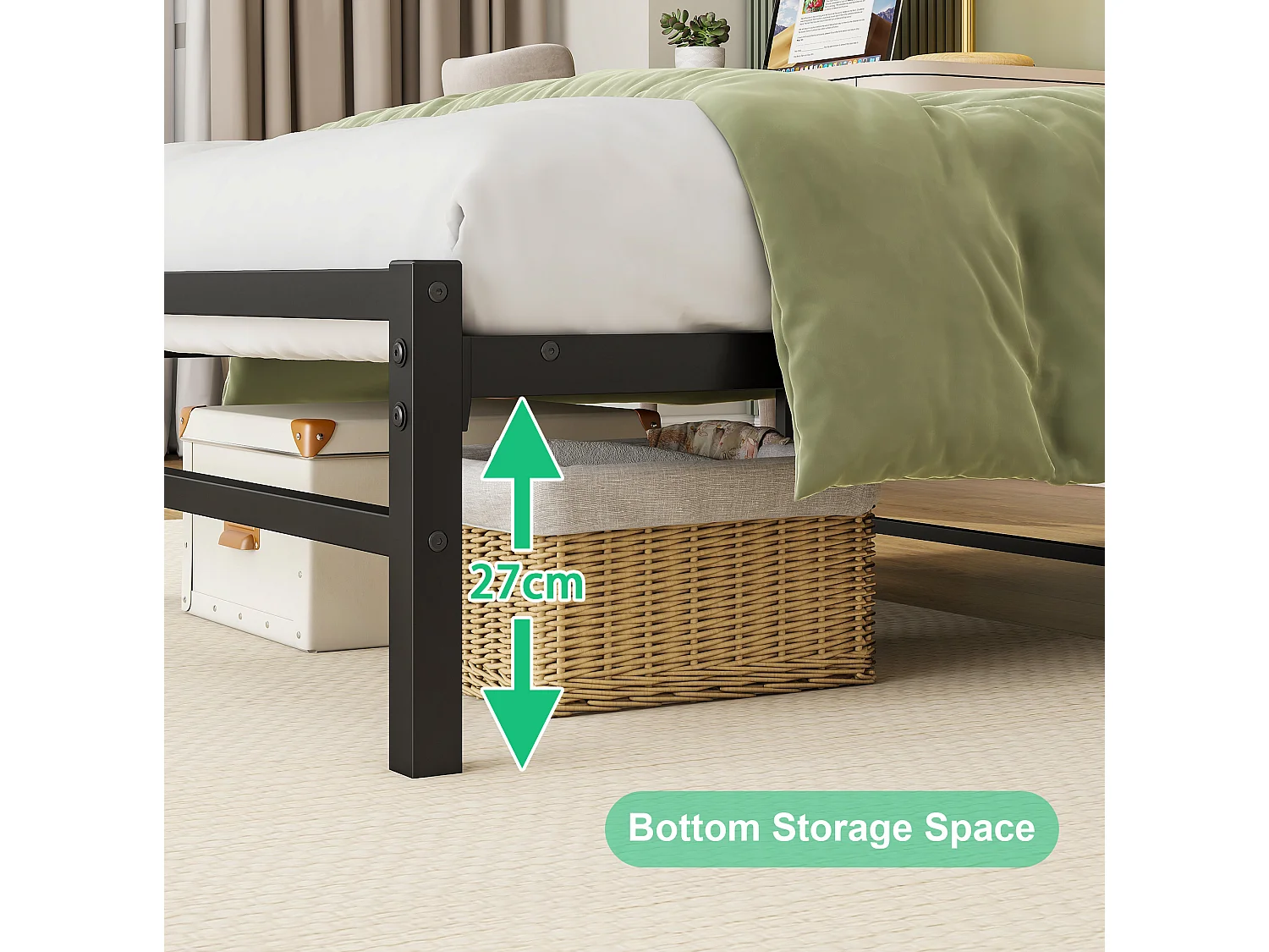 Lit simple 90x200 cm avec tête de lit, USB et LED - MDF et métal - Noir