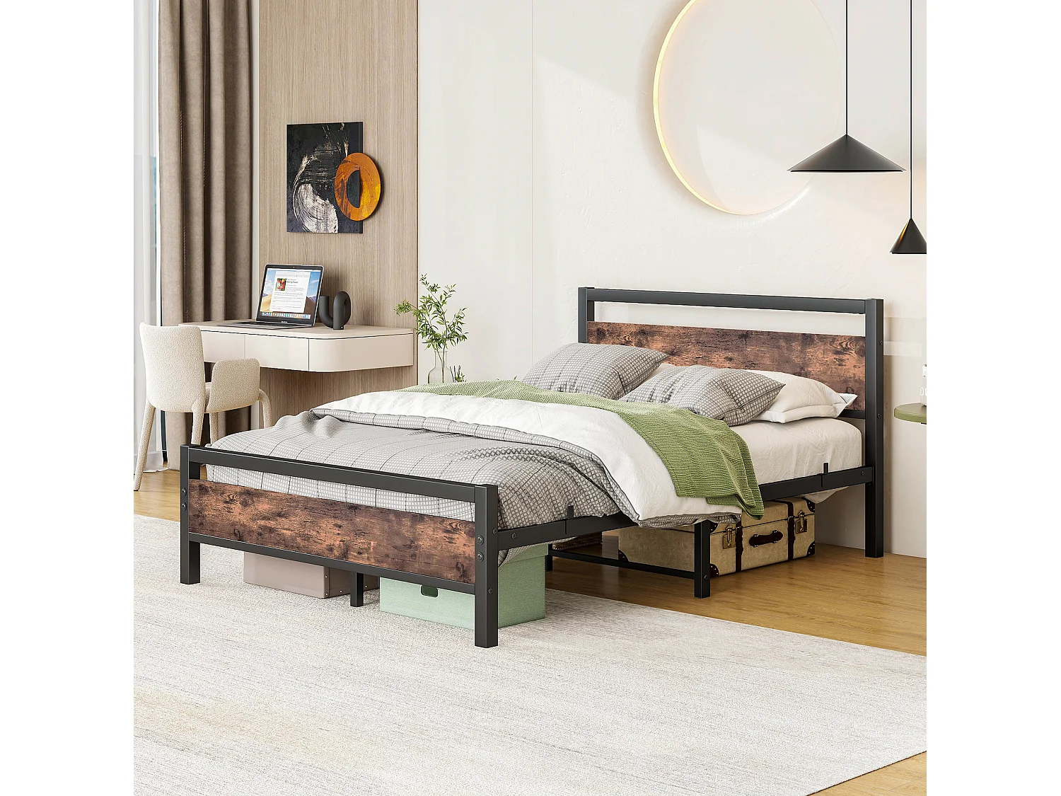 Lit adulte 140x190 cm en métal avec sommier à lattes - Marron