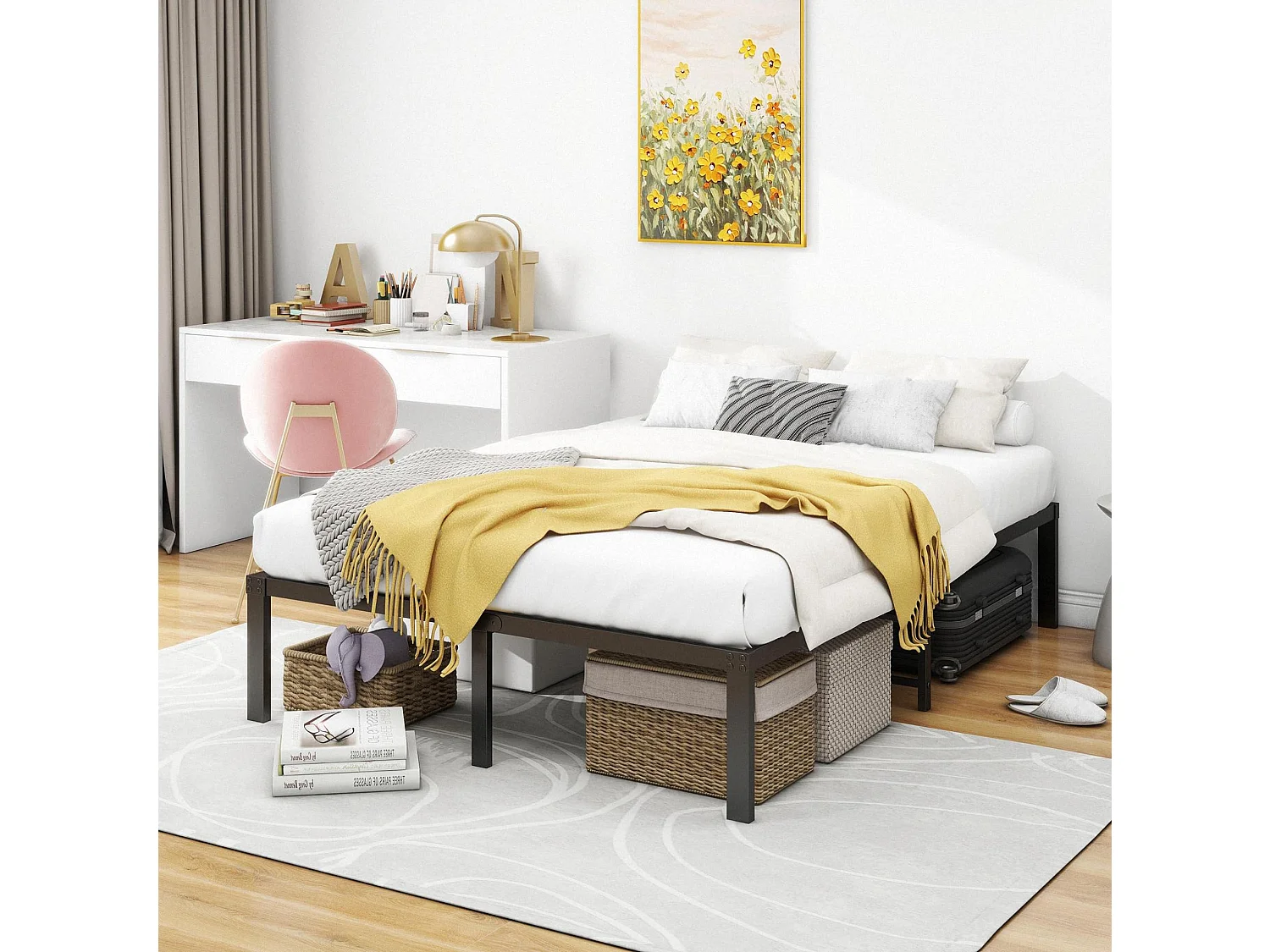 Cama infantil 120x200 cm em metal sem cabeceira - Preta