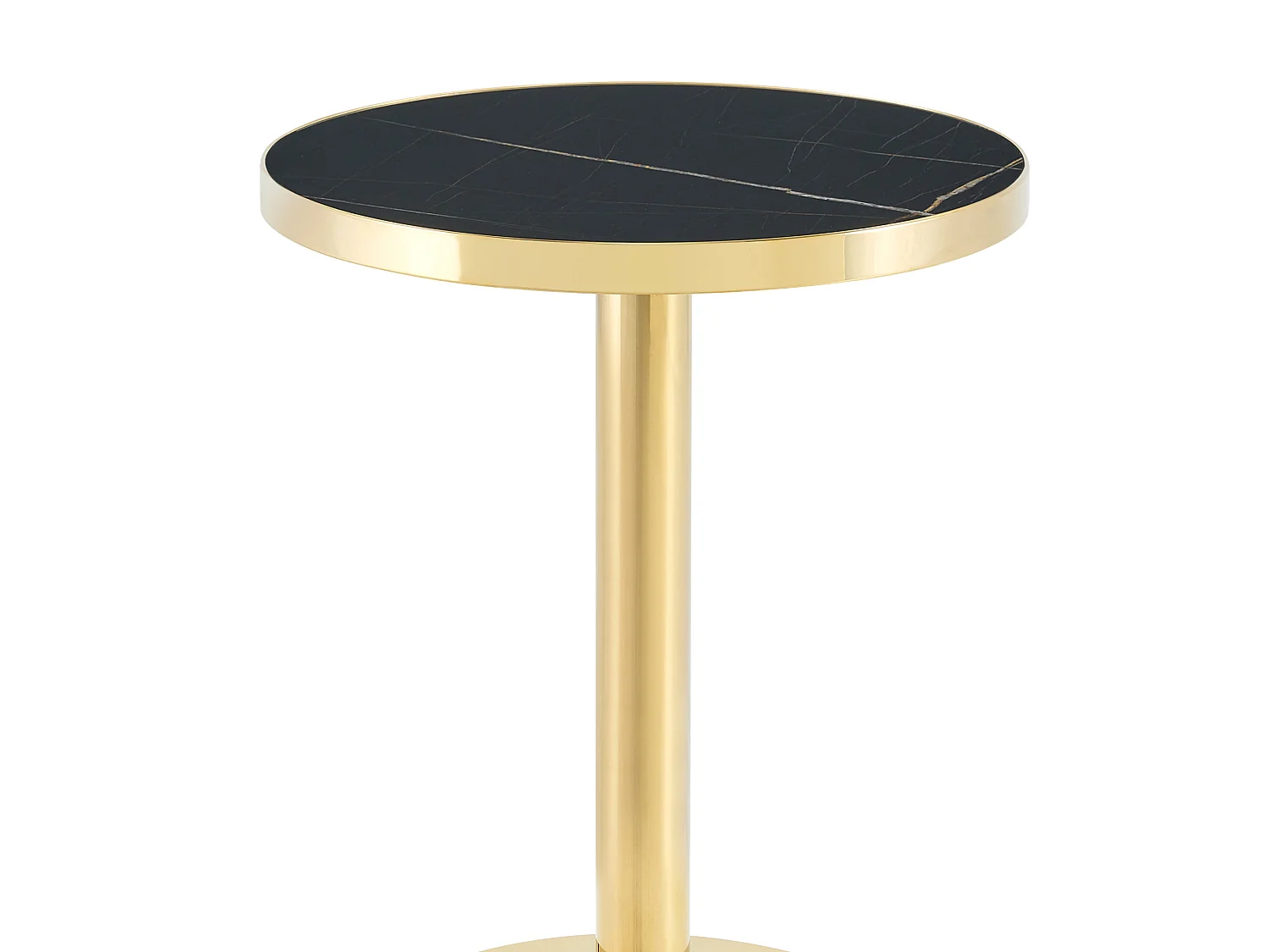 Table d'appoint ronde 60 x 60 cm effet marbre noir - Pied en acier inoxydable doré