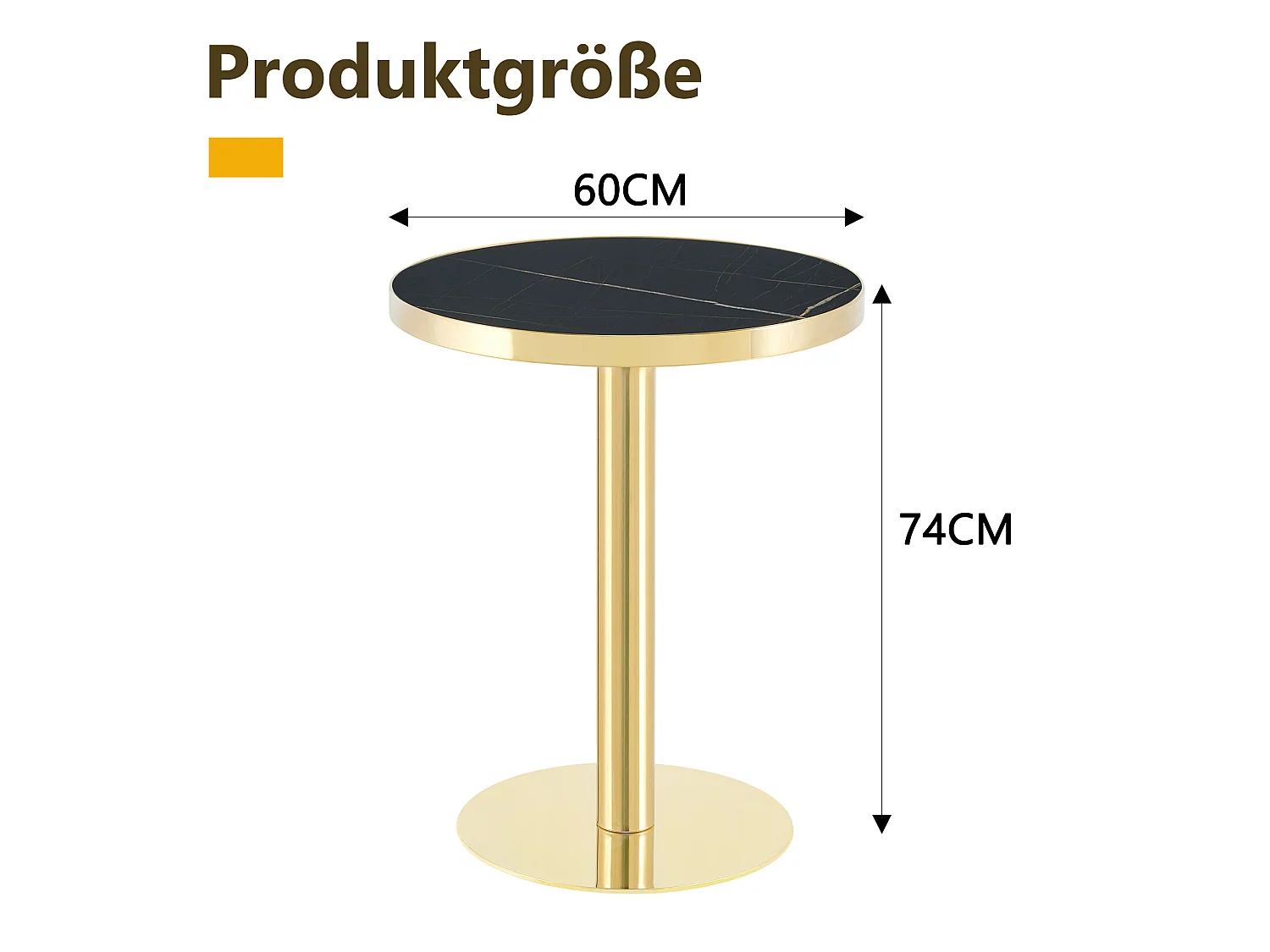 Table d'appoint ronde 60 x 60 cm effet marbre noir - Pied en acier inoxydable doré