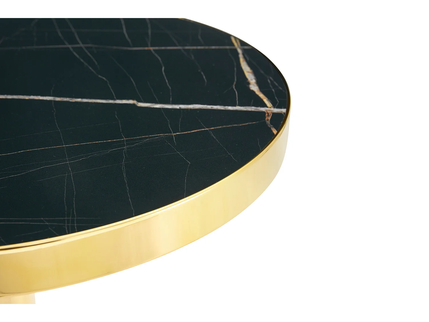 Table d'appoint ronde 60 x 60 cm effet marbre noir - Pied en acier inoxydable doré