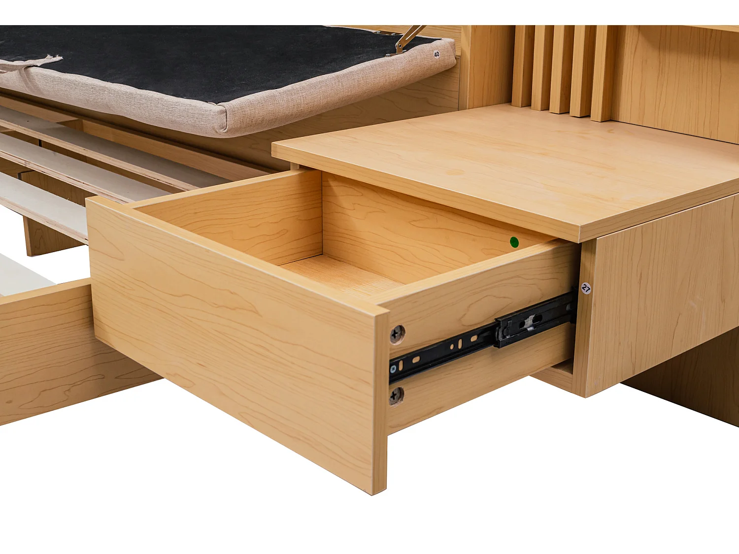 Vuxensäng 180x200 cm med USB-port och 2 nattduksbord - Naturfärgad och beige dubbelsäng