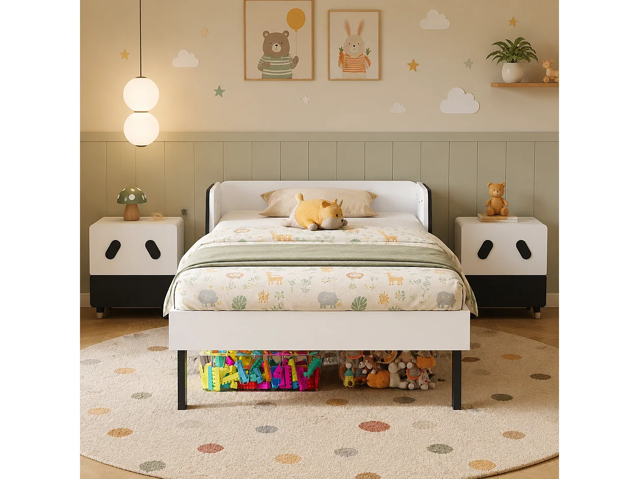 Lit Enfant 90x200 cm, Lit pour Enfants Aver barrière et Sommier à Lattes, Lit Enfant en Bois Massif Pin, pour Enfants et Bébés, Blanc