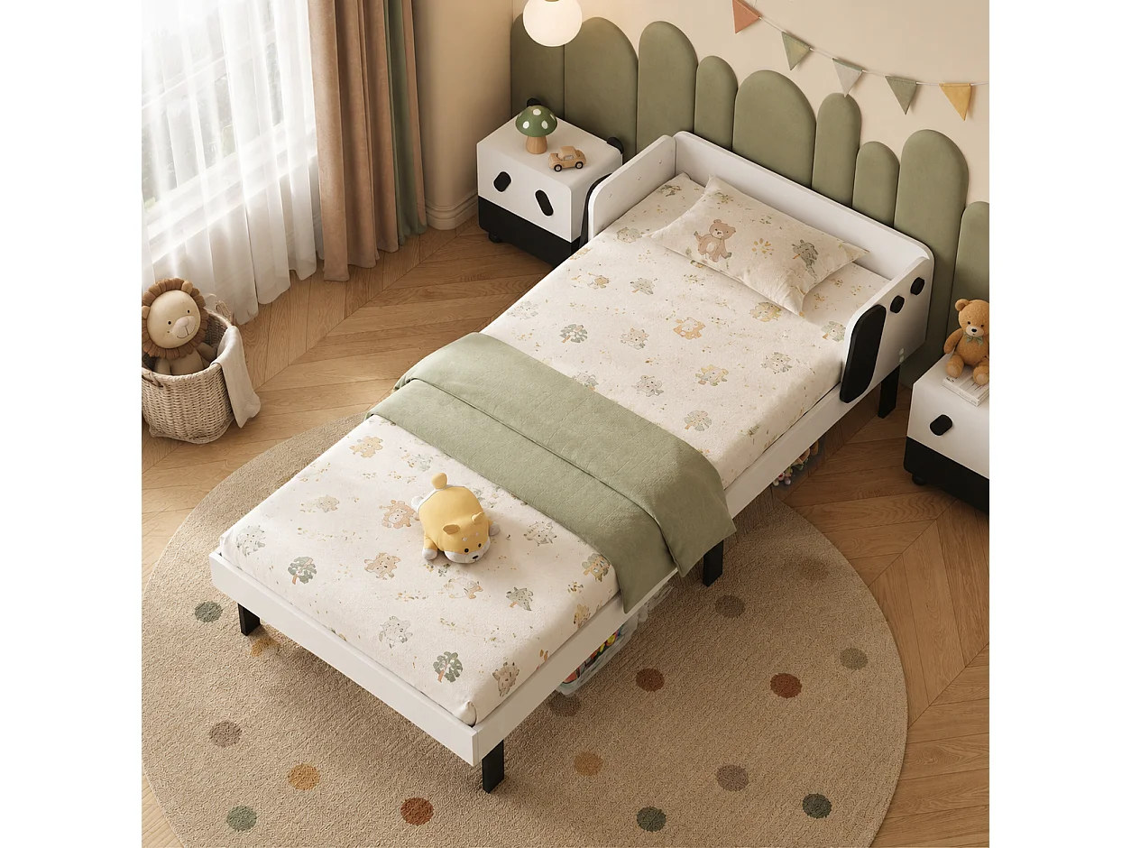 Lit Enfant 90x200 cm, Lit pour Enfants Aver barrière et Sommier à Lattes, Lit Enfant en Bois Massif Pin, pour Enfants et Bébés, Blanc