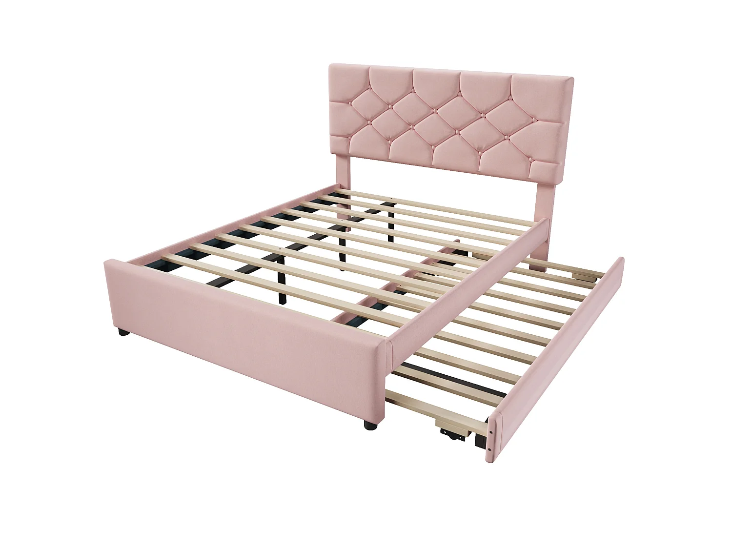 Lit adulte 140 x 200 cm avec lit gigogne 90x190 cm - Velours rose