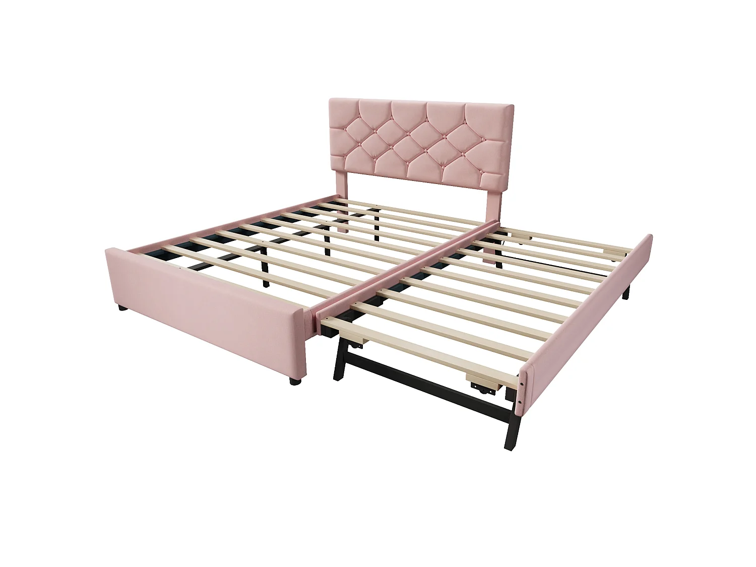 Lit adulte 140 x 200 cm avec lit gigogne 90x190 cm - Velours rose