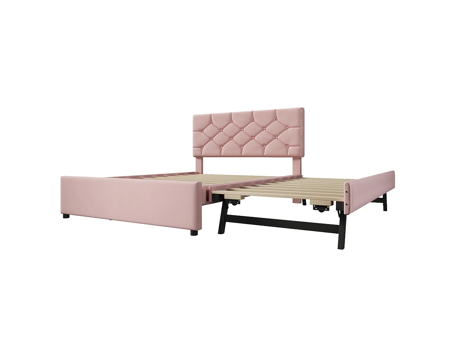 Lit adulte 140 x 200 cm avec lit gigogne 90x190 cm - Velours rose