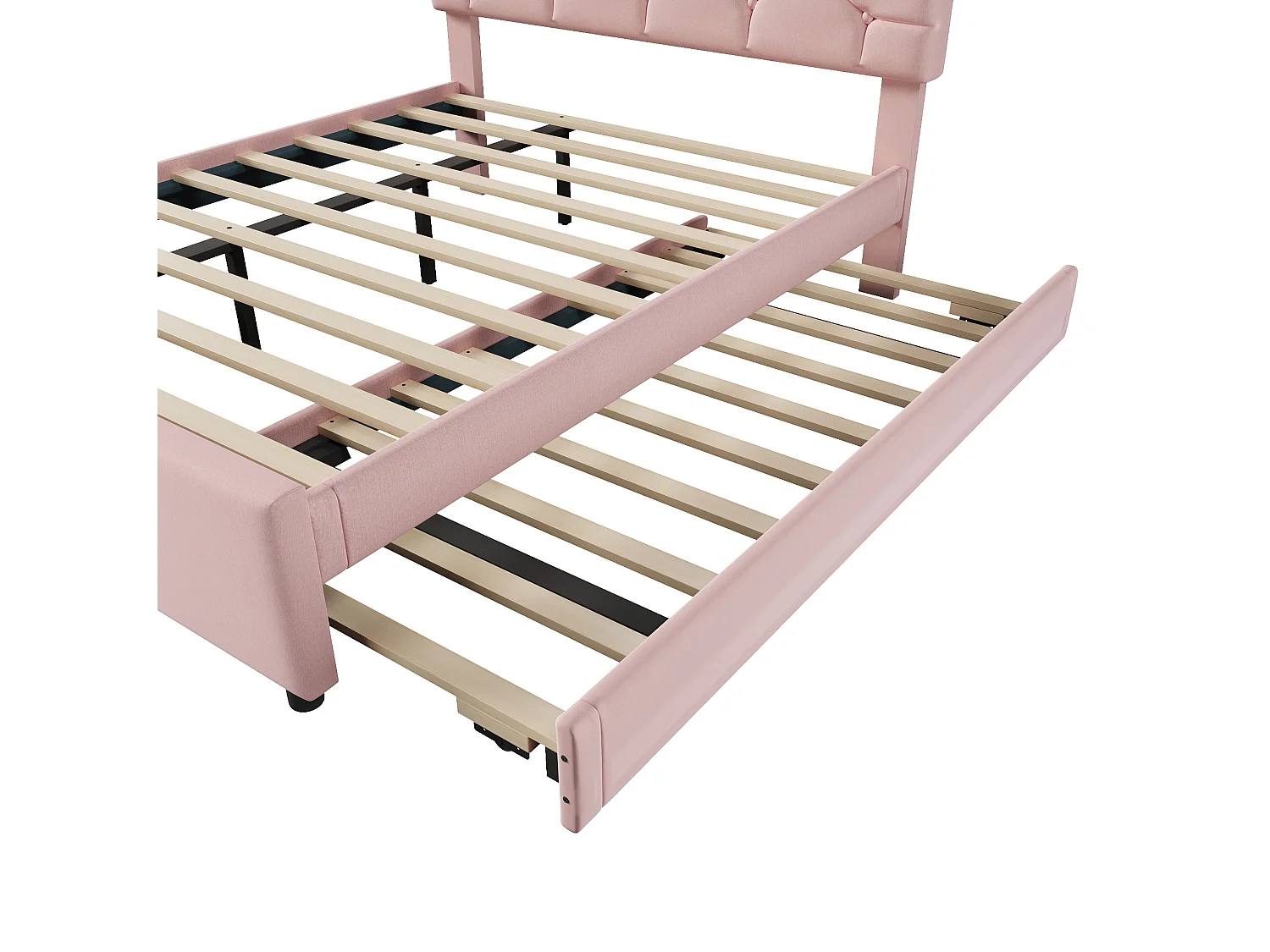 Lit adulte 140 x 200 cm avec lit gigogne 90x190 cm - Velours rose