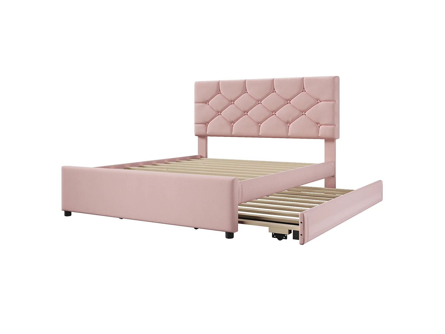 Lit adulte 140 x 200 cm avec lit gigogne 90x190 cm - Velours rose