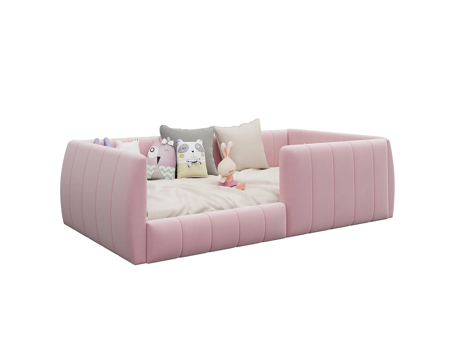 Letto per bambini 90x200 cm in velluto rosa con sponde di sicurezza