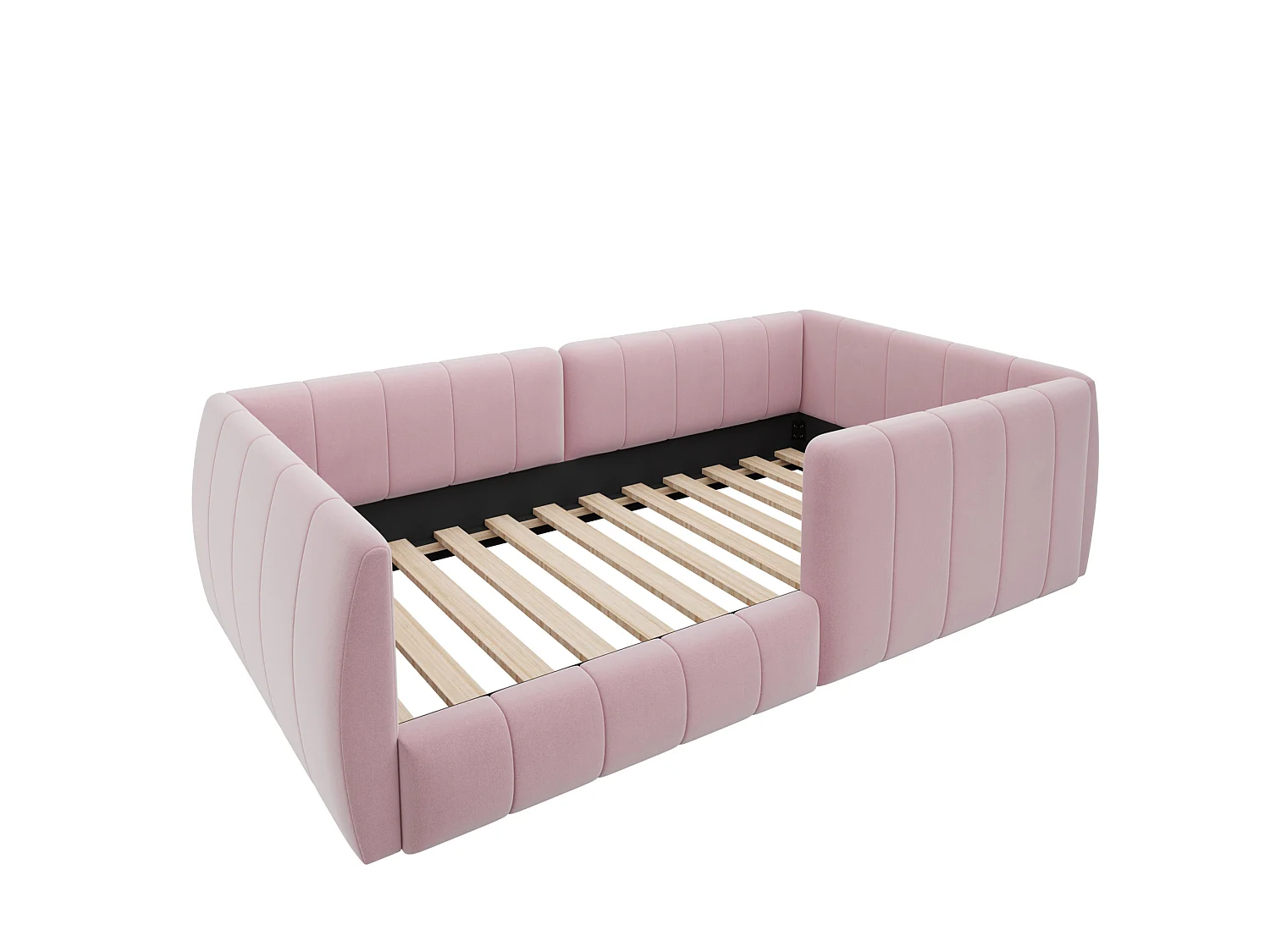 Letto per bambini 90x200 cm in velluto rosa con sponde di sicurezza