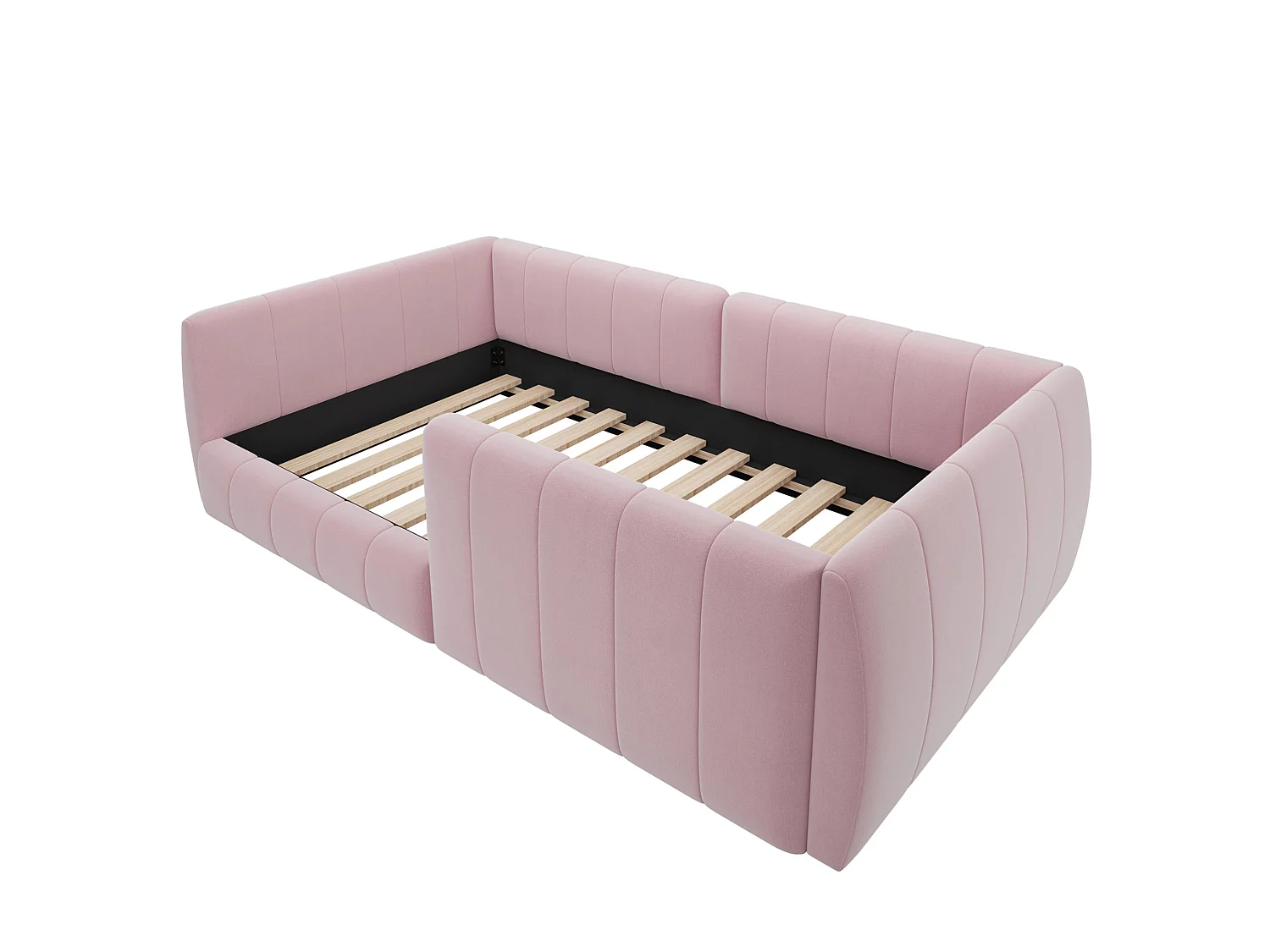 Letto per bambini 90x200 cm in velluto rosa con sponde di sicurezza