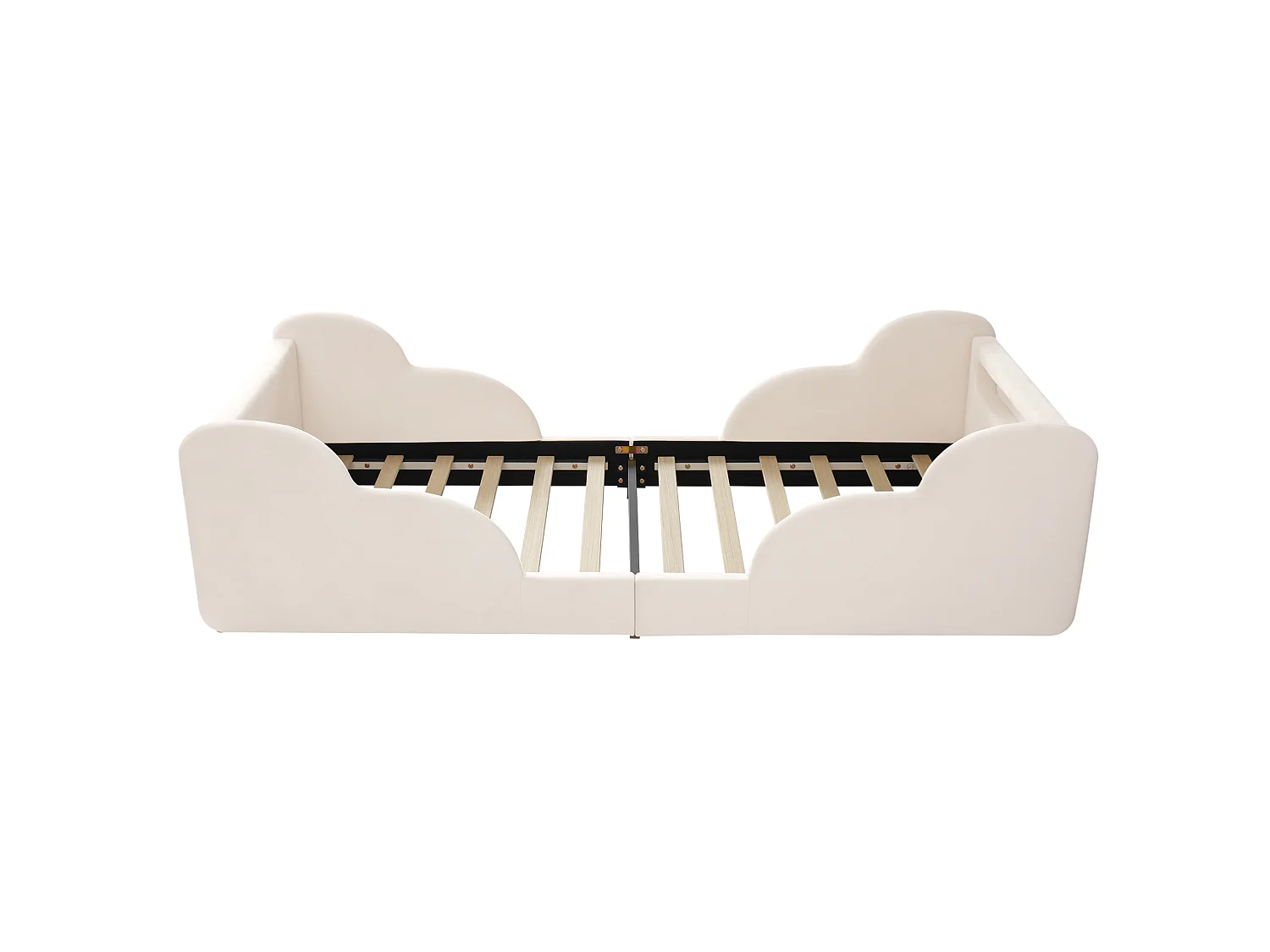 Lit enfant 90x200 cm avec veilleuse LED, ports USB et Type-C - Velours beige