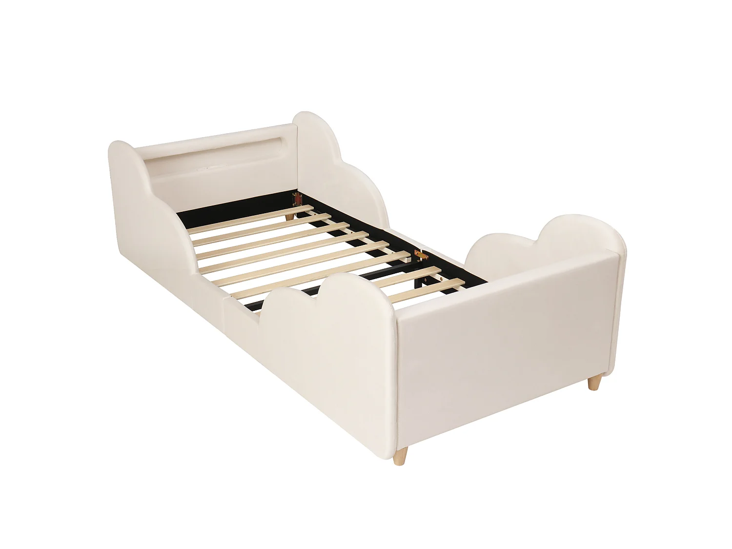Lit enfant 90x200 cm avec veilleuse LED, ports USB et Type-C - Velours beige