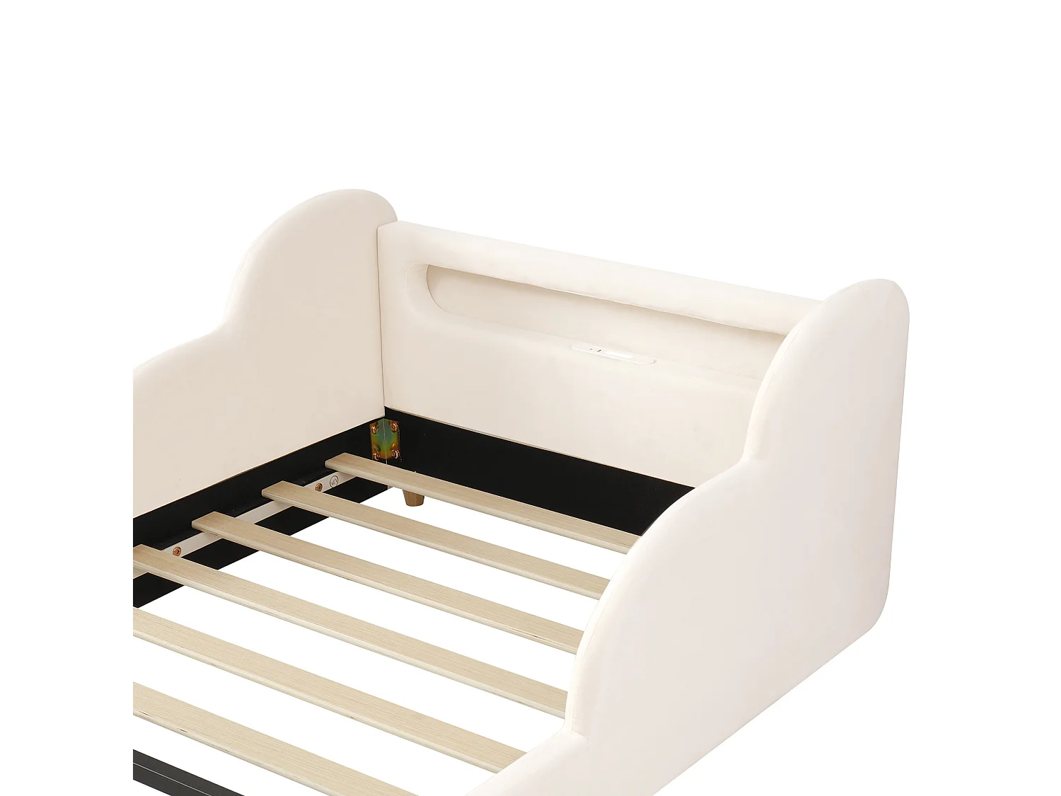 Lit enfant 90x200 cm avec veilleuse LED, ports USB et Type-C - Velours beige
