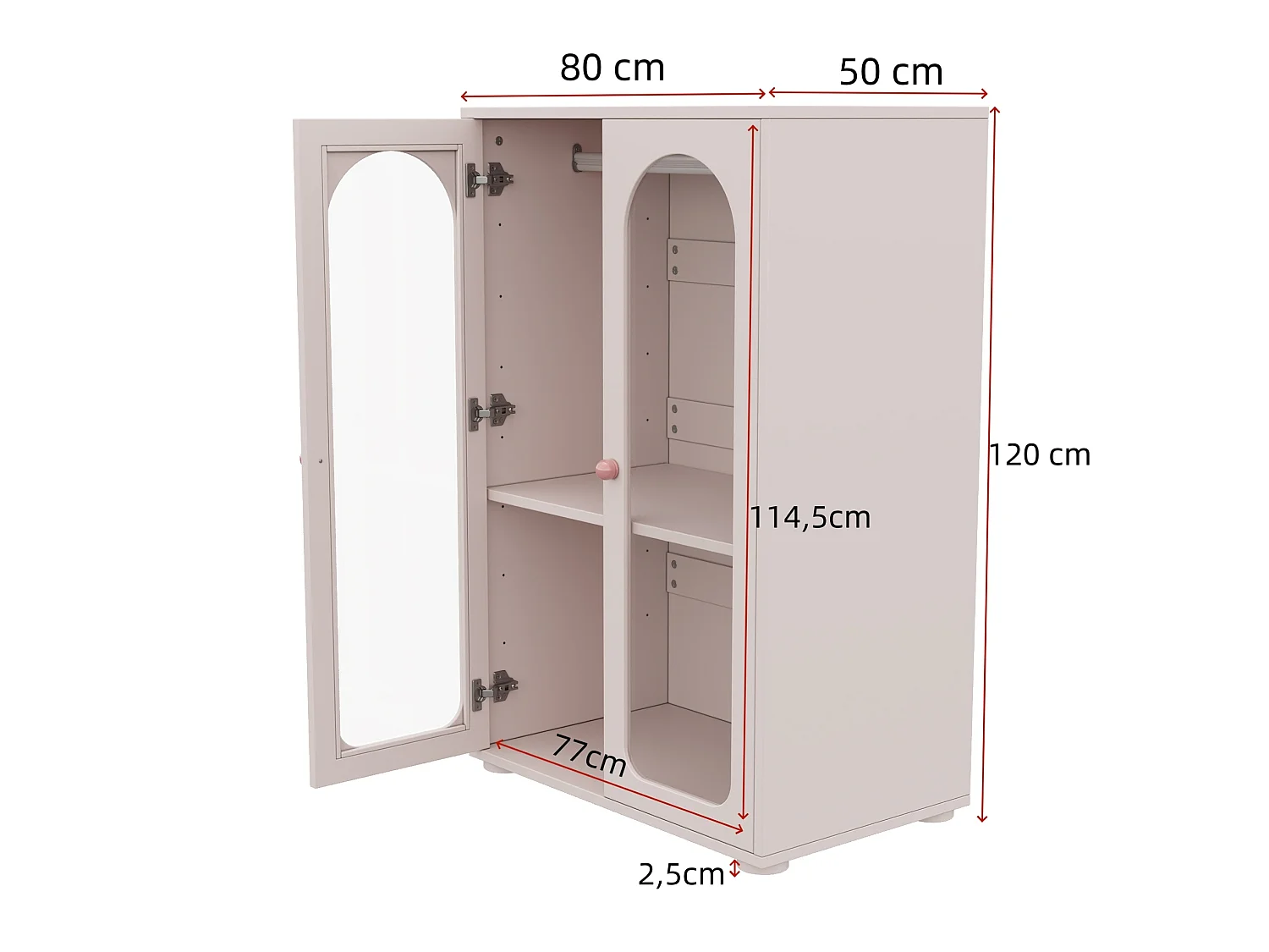 Armoire enfant rose avec 2 portes en acrylique et tringle - MDF