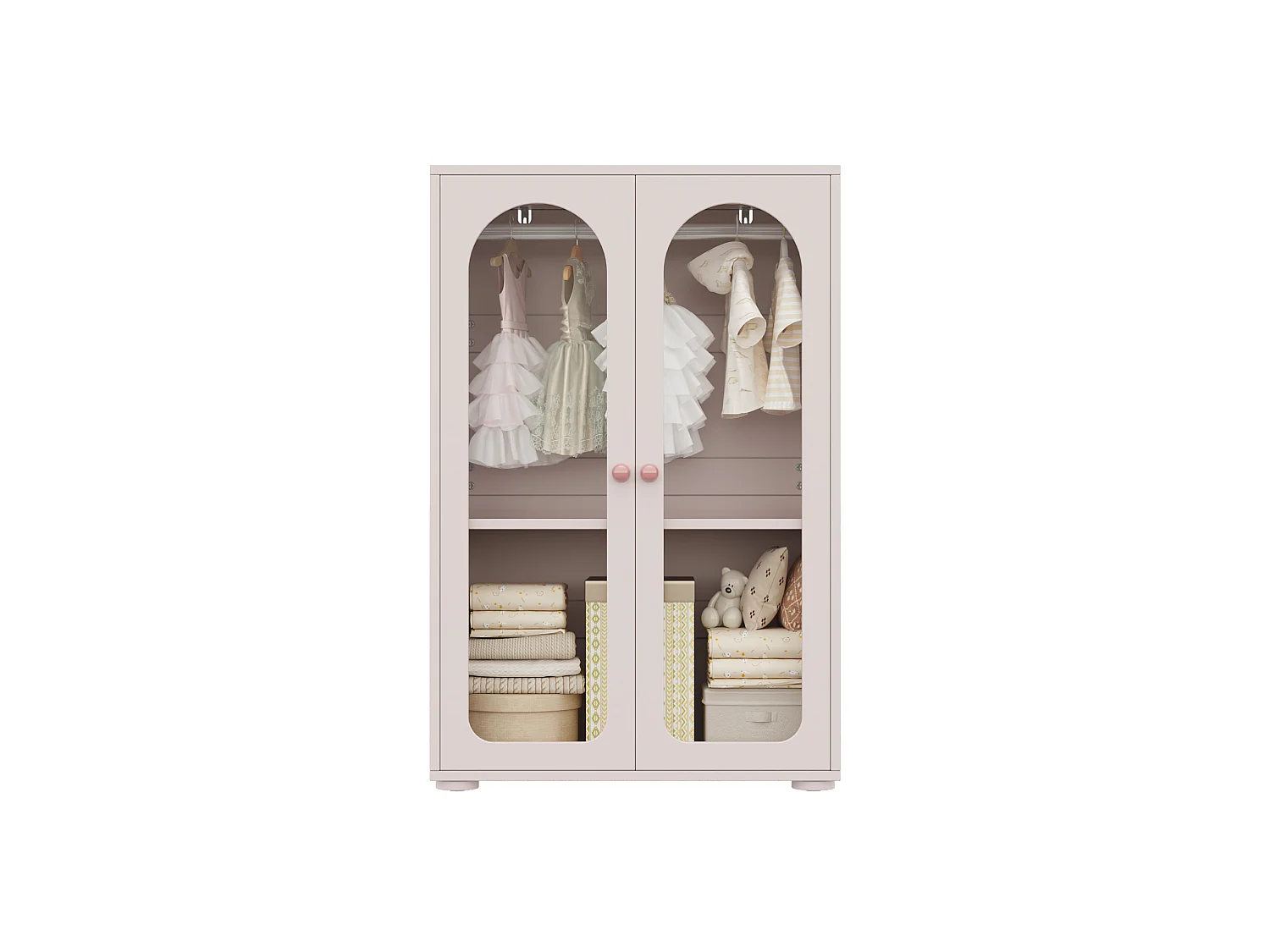 Armoire enfant rose avec 2 portes en acrylique et tringle - MDF