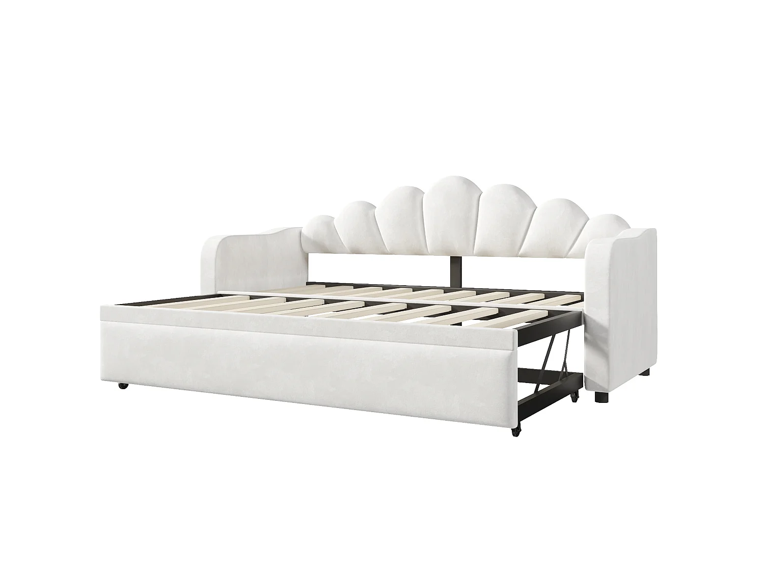 Dagbädd 90 x 200 cm omvandlingsbar till 180 x 200 cm med LED-lampor - Barnsäng i vit sammet
