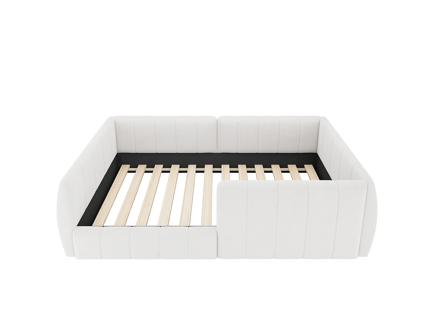 Lit enfant 90x200 cm tissu en velours beige avec barrières de sécurité