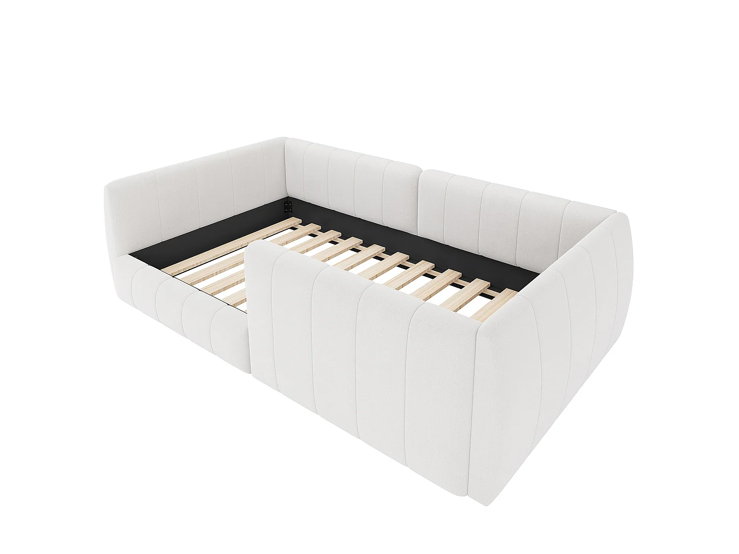 Lit enfant 90x200 cm tissu en velours beige avec barrières de sécurité