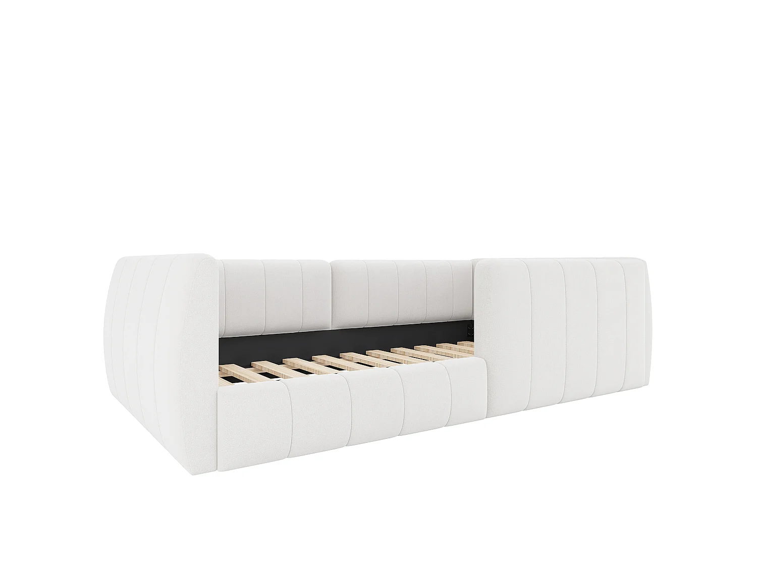Lit enfant 90x200 cm tissu en velours beige avec barrières de sécurité