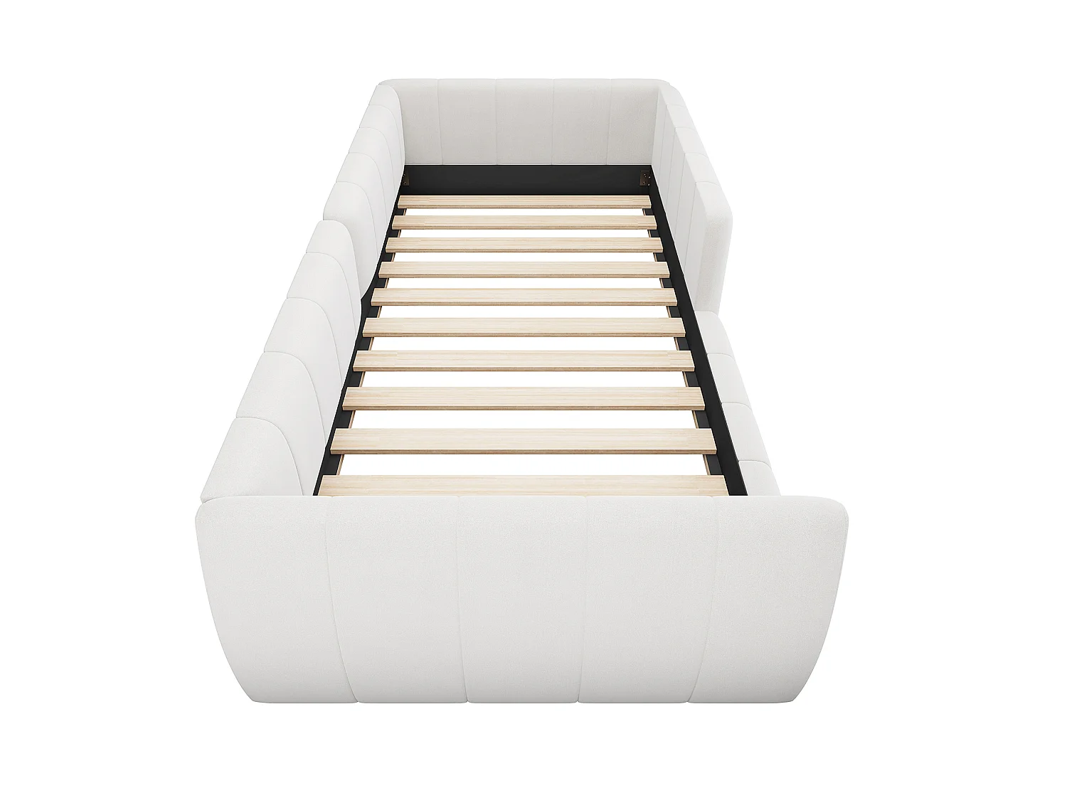 Lit enfant 90x200 cm tissu en velours beige avec barrières de sécurité
