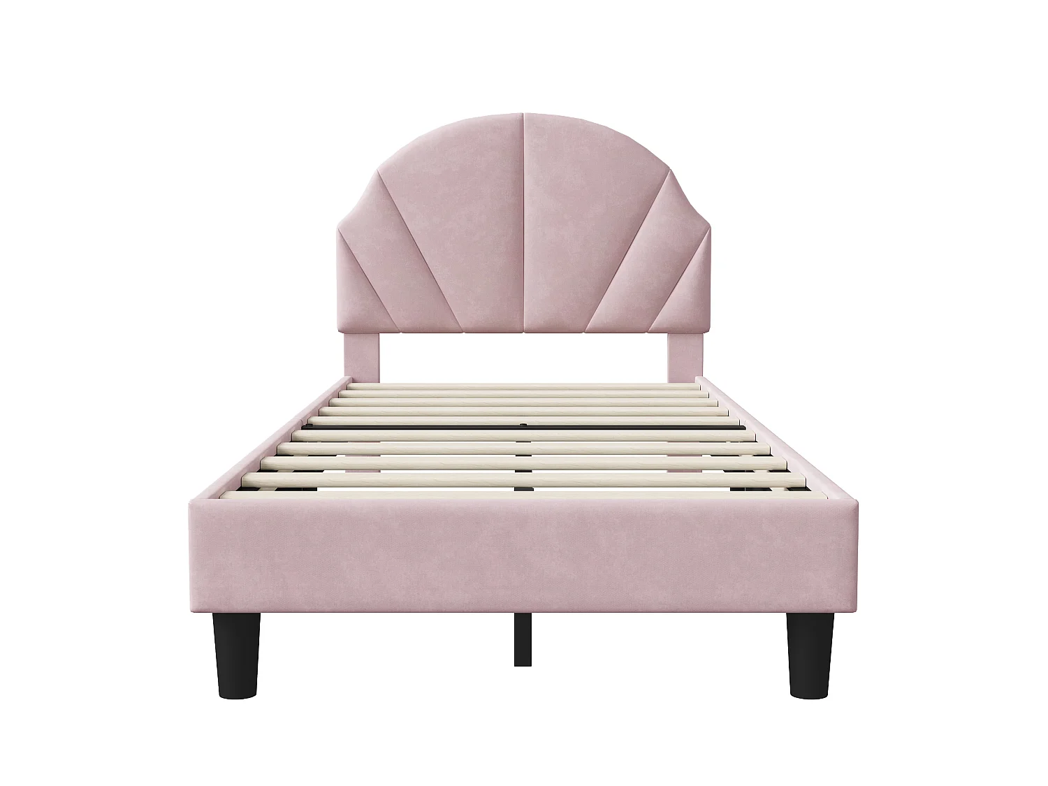 Lit Simple 90x190 cm, Lit Enfant Fille avec Tête de Lits Réglable en Hauteur, Cadre de Lit Capitonné pour Adolescent, Sommier à Lattes, Velours, Rose