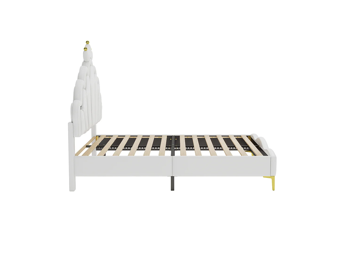 Lit Enfant 140x200 cm, Lit Adolescente Fille en Forme de Couronne, LED Lit Princesse avec Tête de Lits Réglabe, Cadre Lit 1 Place en Nuages, Blanc PU