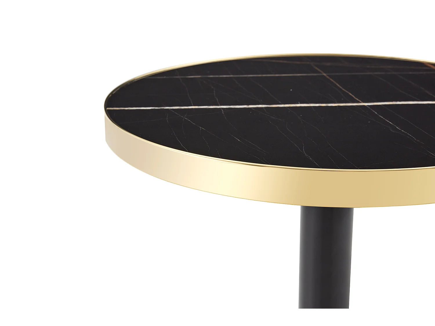 Table d'appoint ronde 60 cm effet marbre - Pied en métal - Noir