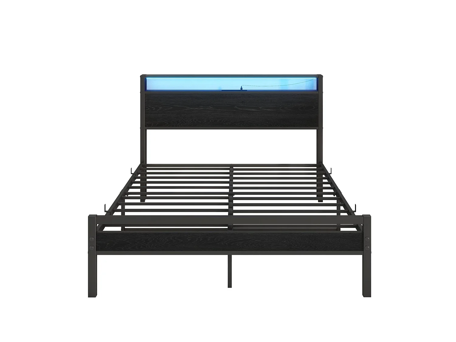 Volwassenenbed 140x200 cm met USB, LED en opbergruimte - MDF en zwart metaal