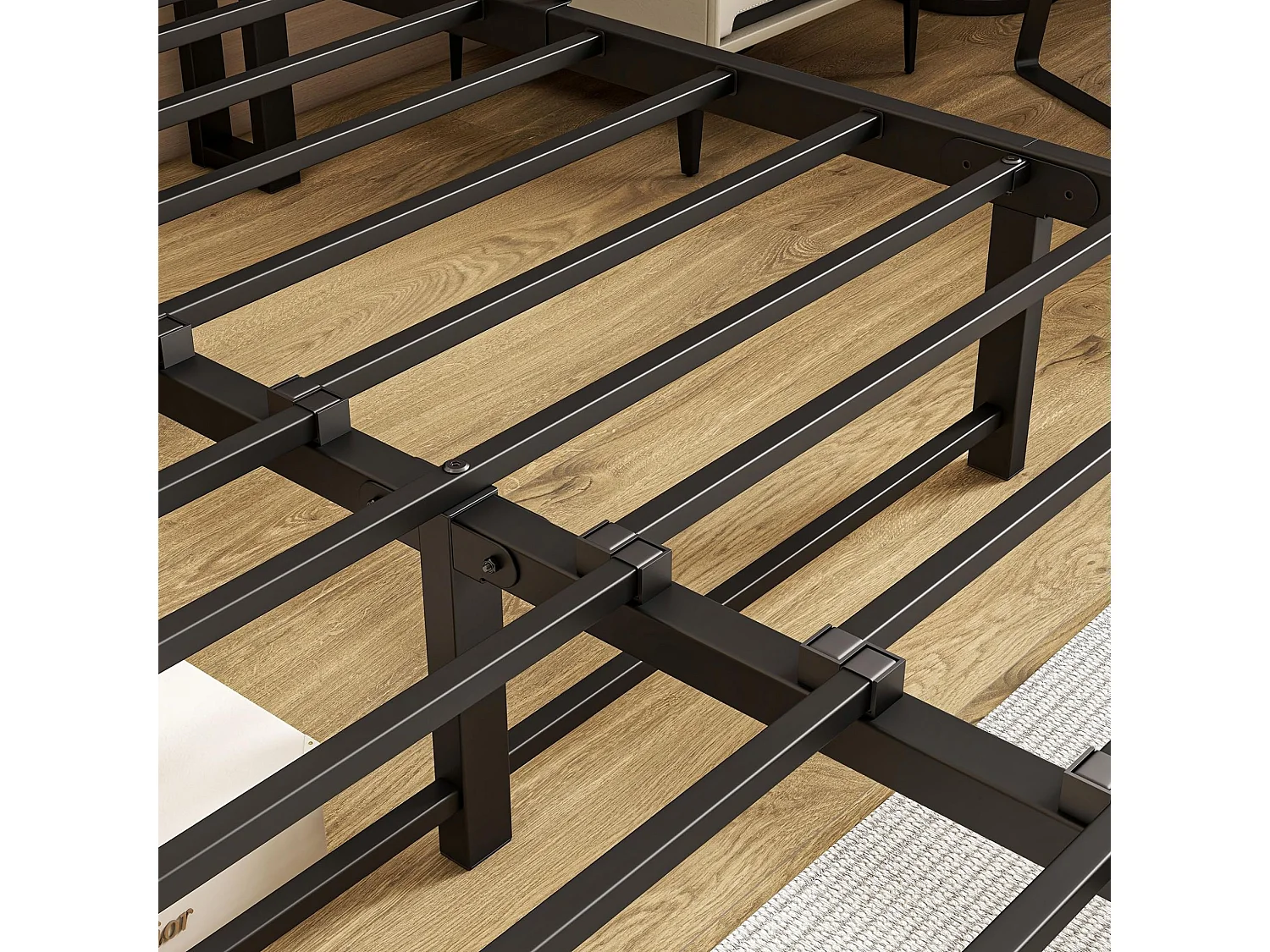 Volwassenenbed 140x200 cm met USB, LED en opbergruimte - MDF en zwart metaal