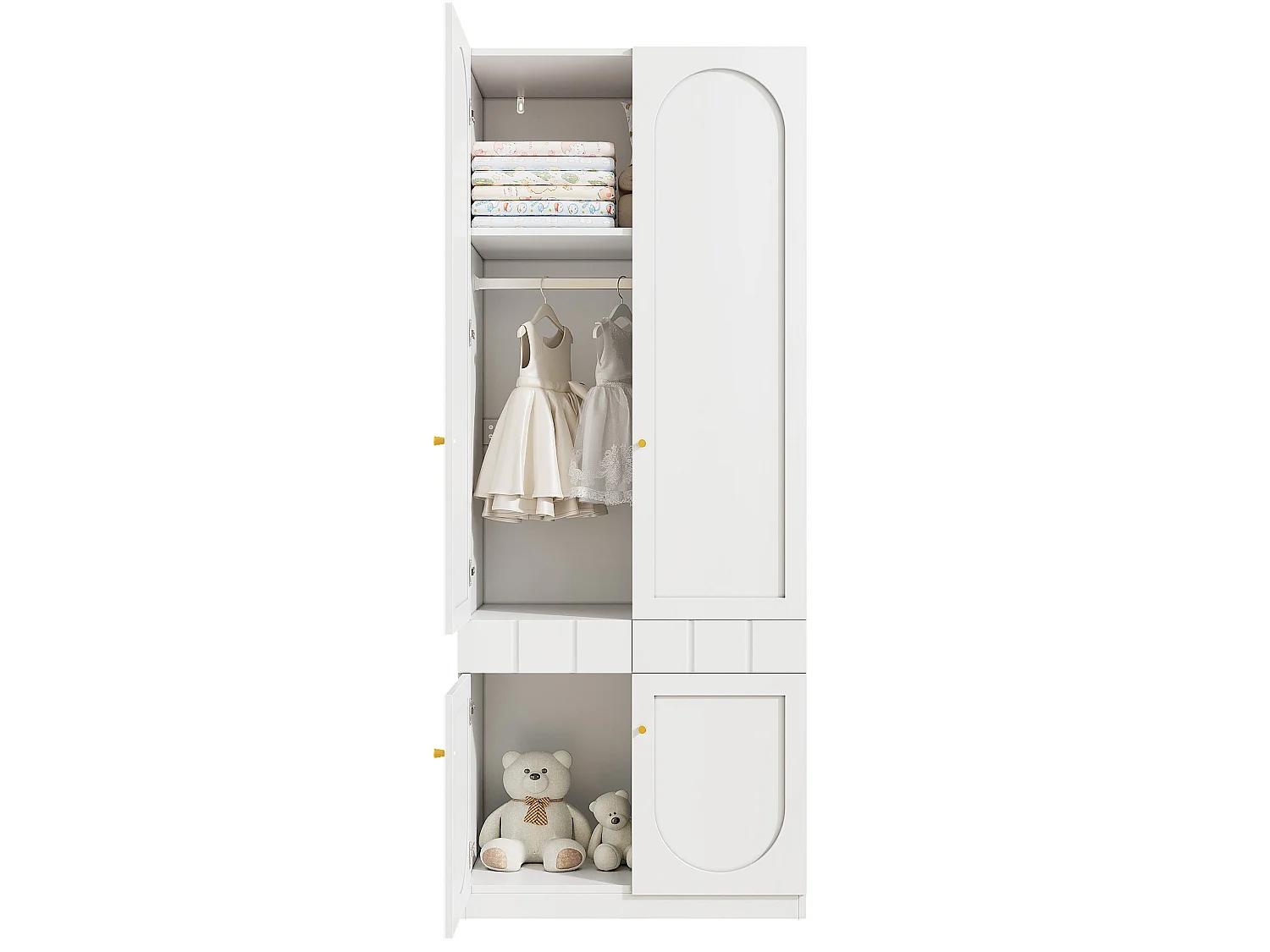 Armoire 80x50x200 cm blanc avec penderie, 4 portes et tiroir