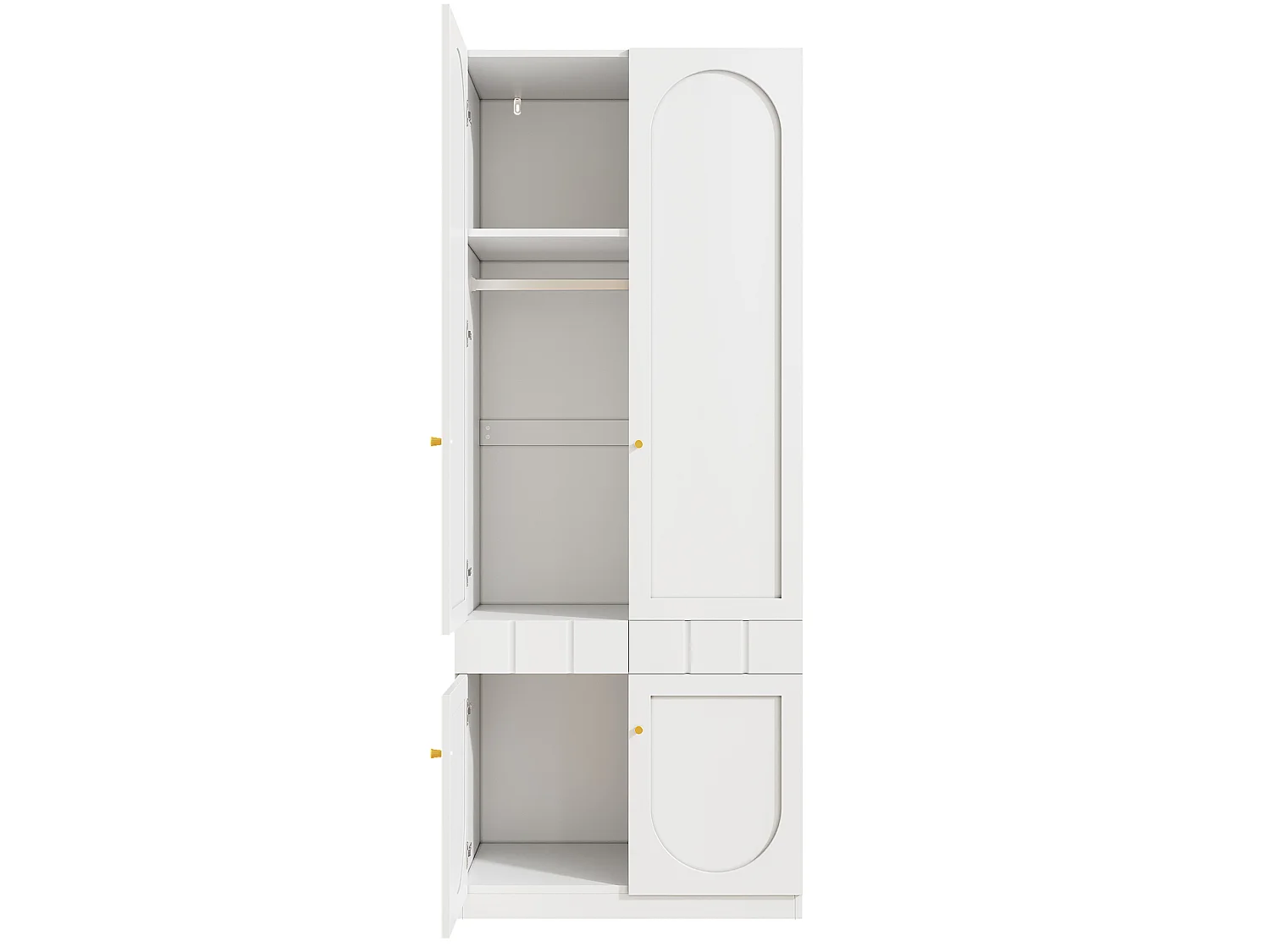 Armoire 80x50x200 cm blanc avec penderie, 4 portes et tiroir