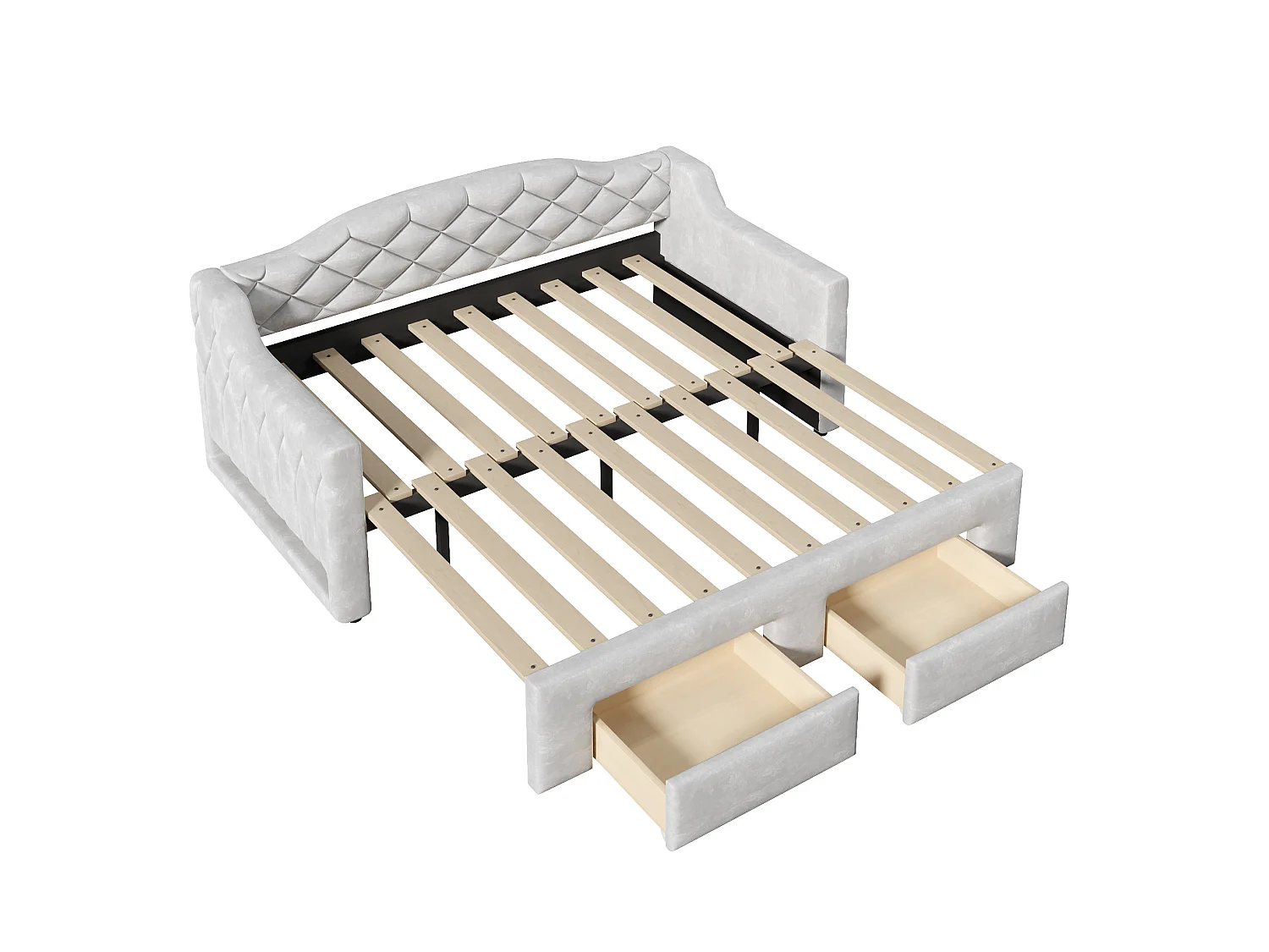 Kinderdagbed 90x200/180x200 cm met 2 lades en ledverlichting - Grijs fluweel