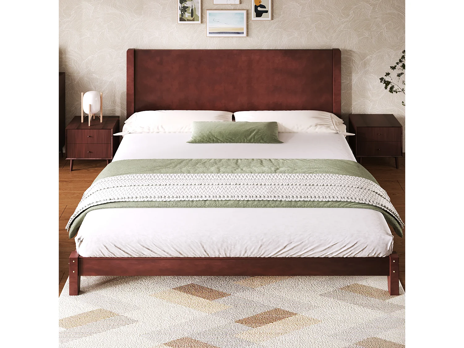 Tweepersoonsbed voor volwassenen 180x200 cm met hoofdbord - MDF-hout - Bruin
