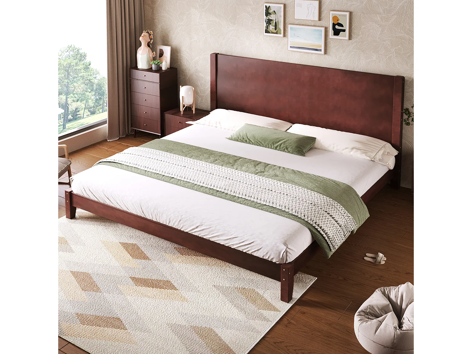 Tweepersoonsbed voor volwassenen 180x200 cm met hoofdbord - MDF-hout - Bruin