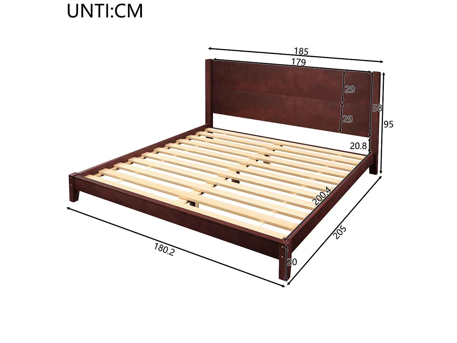 Tweepersoonsbed voor volwassenen 180x200 cm met hoofdbord - MDF-hout - Bruin