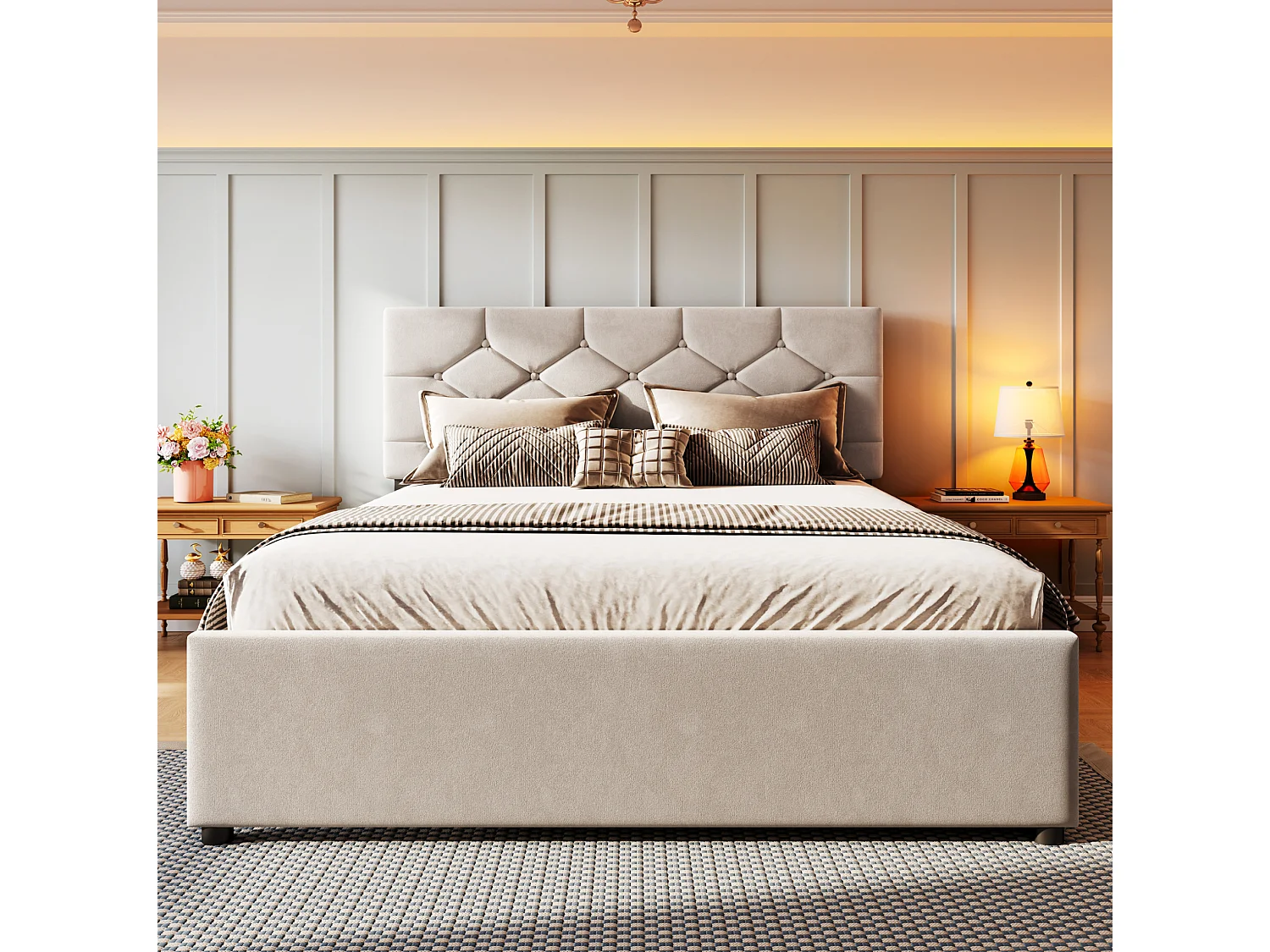 Lit adulte 140 x 200 cm avec lit gigogne 90x190 cm - Velours beige