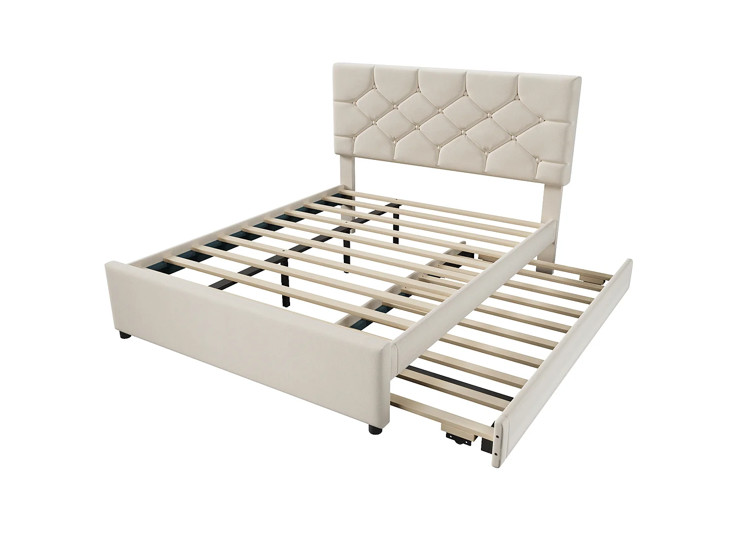 Lit adulte 140 x 200 cm avec lit gigogne 90x190 cm - Velours beige