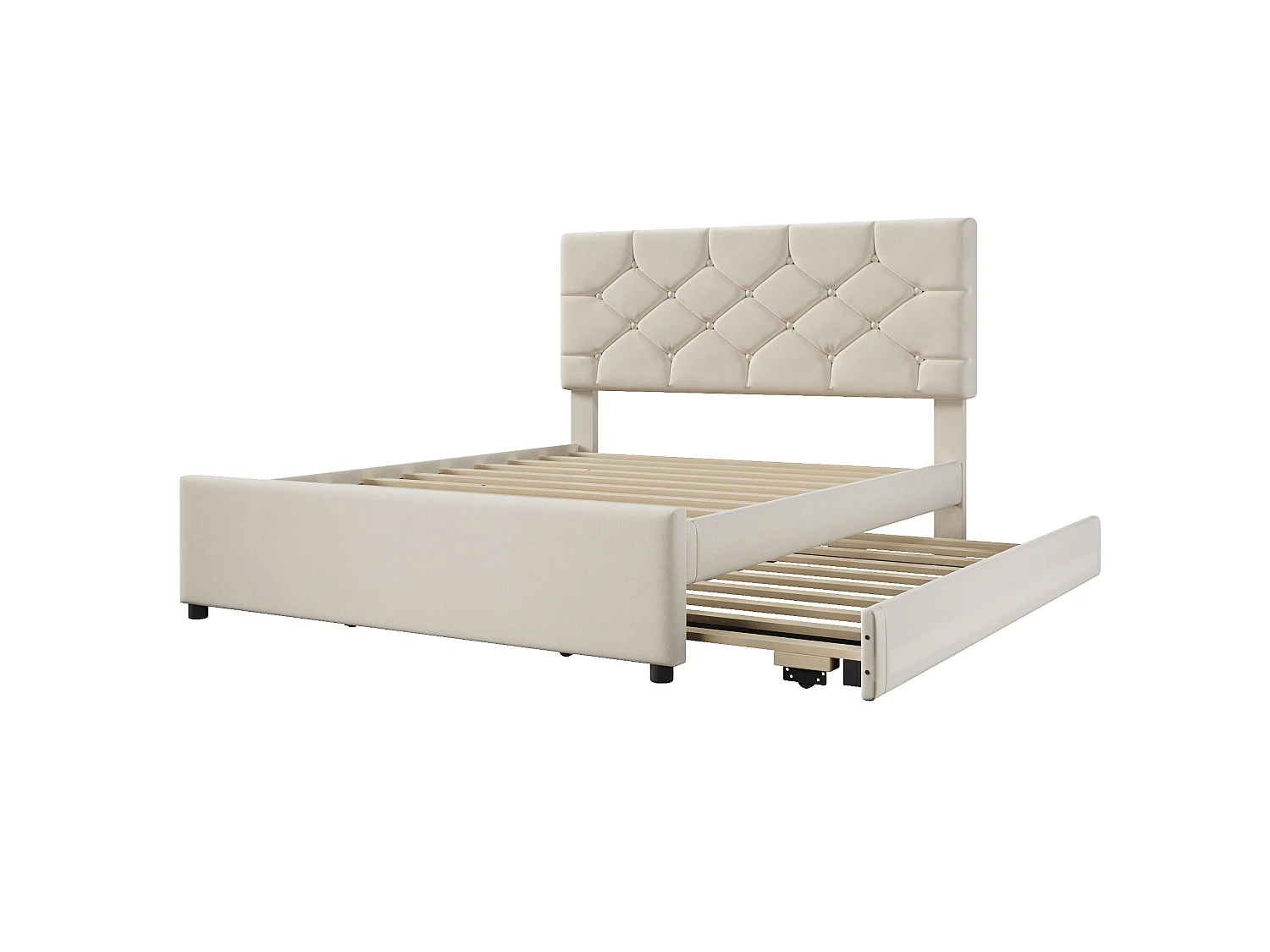 Lit adulte 140 x 200 cm avec lit gigogne 90x190 cm - Velours beige