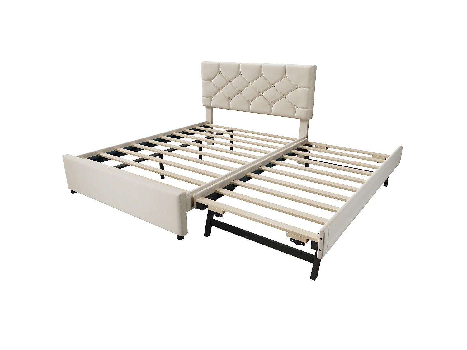 Lit adulte 140 x 200 cm avec lit gigogne 90x190 cm - Velours beige