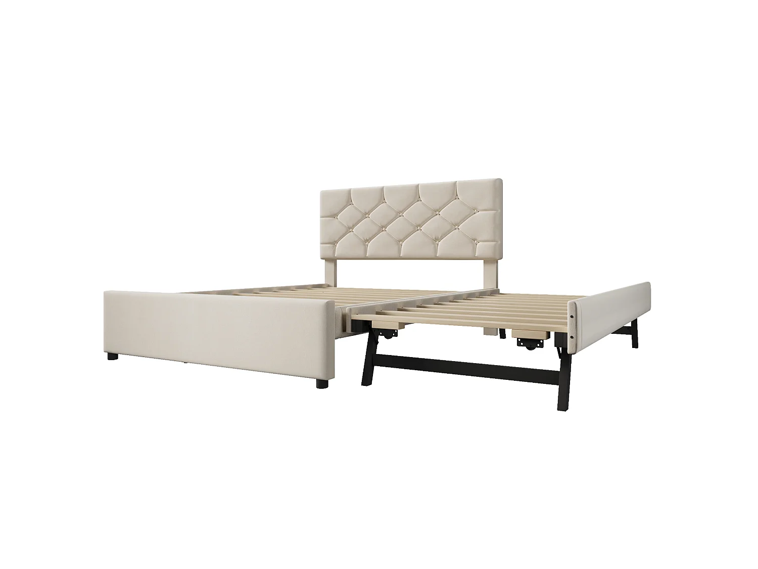 Lit adulte 140 x 200 cm avec lit gigogne 90x190 cm - Velours beige