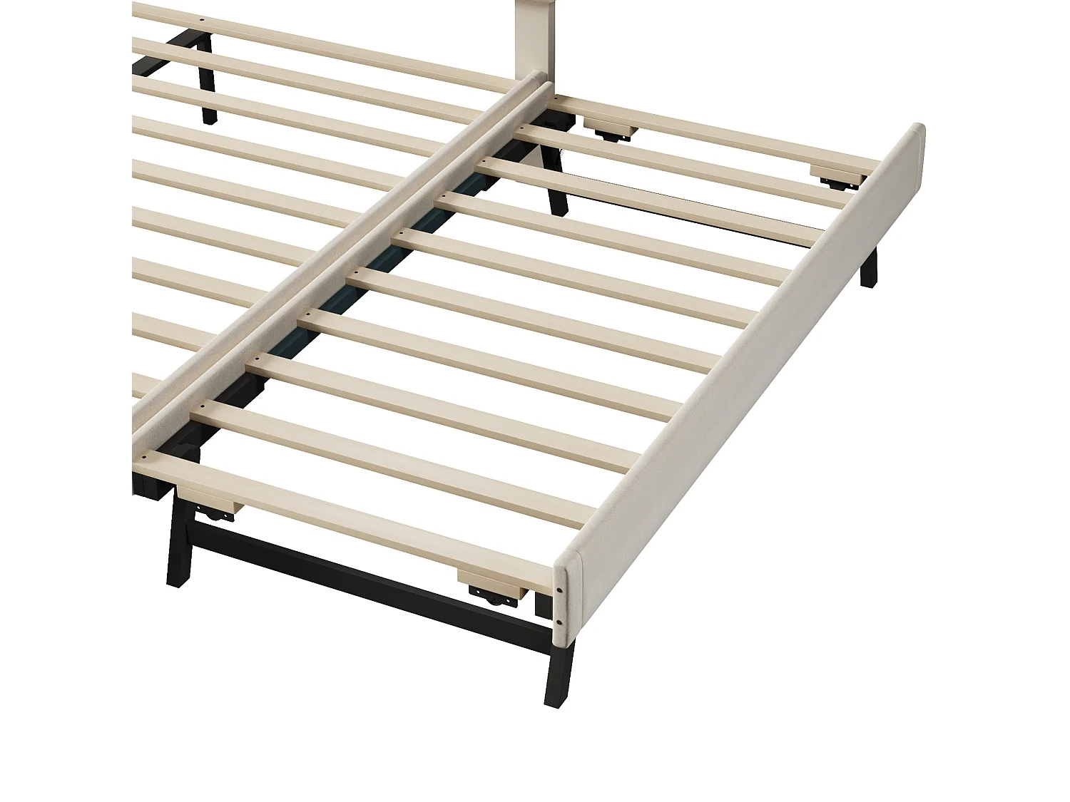 Lit adulte 140 x 200 cm avec lit gigogne 90x190 cm - Velours beige