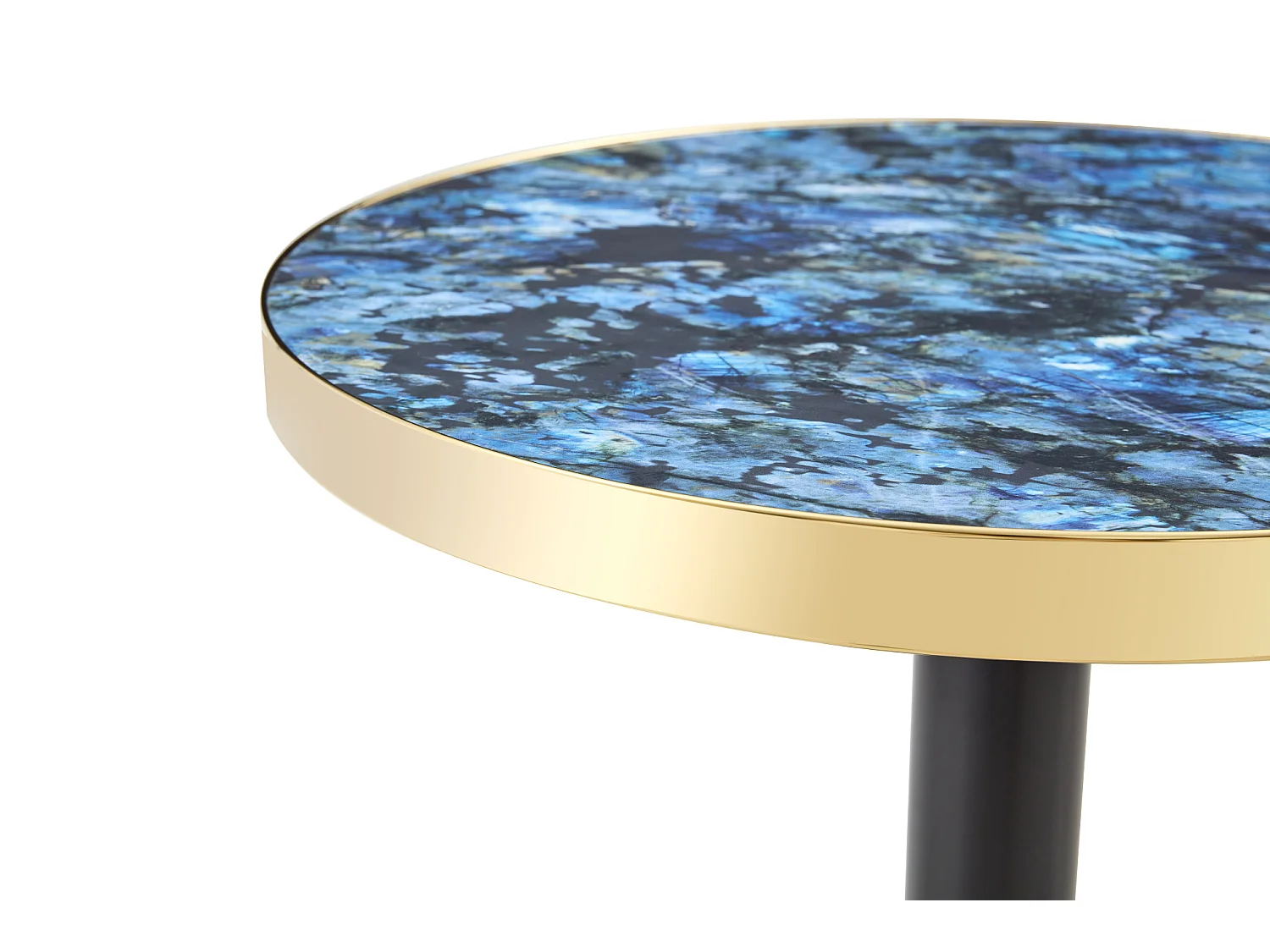 Table d’appoint ronde 60 cm effet marbre bleu - Pied en métal noir
