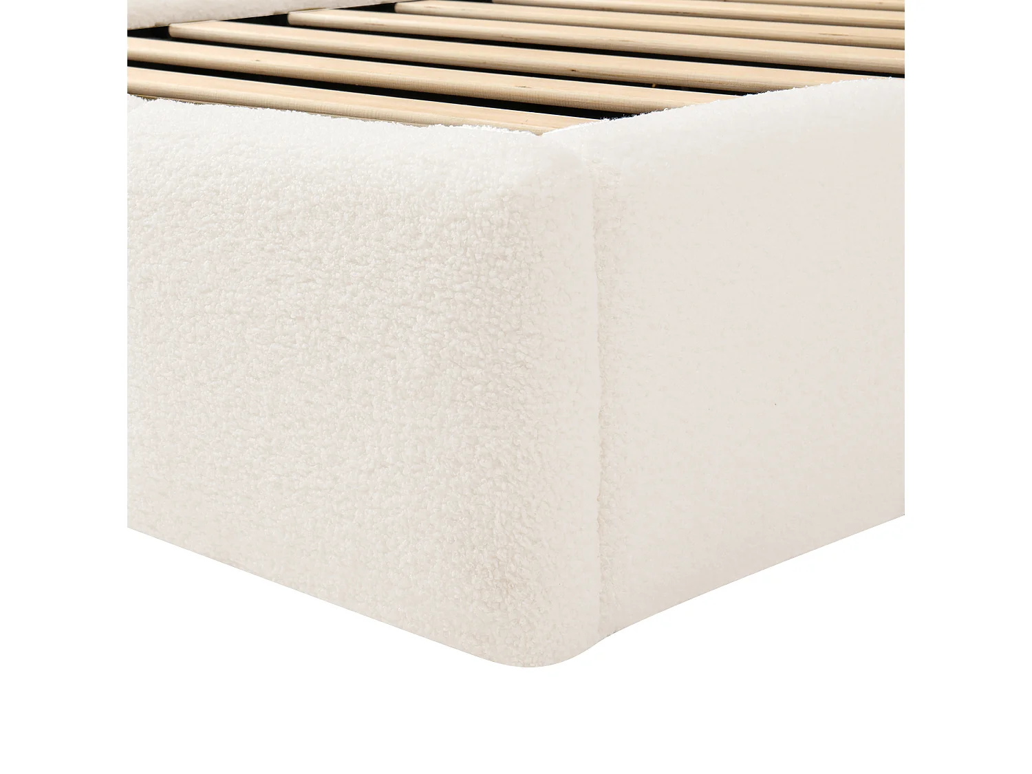 Barnsäng med förvaring 90x200 cm i beige bouclétyg med USB- och Type-C-portar