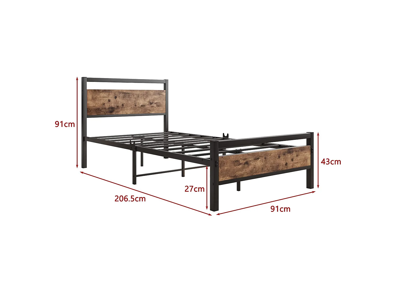 Lit enfant 90x200 cm en métal brun avec sommier à lattes